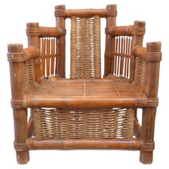 1960s Japanese Bamboo, Rattan & Woven Rope Arm Chair