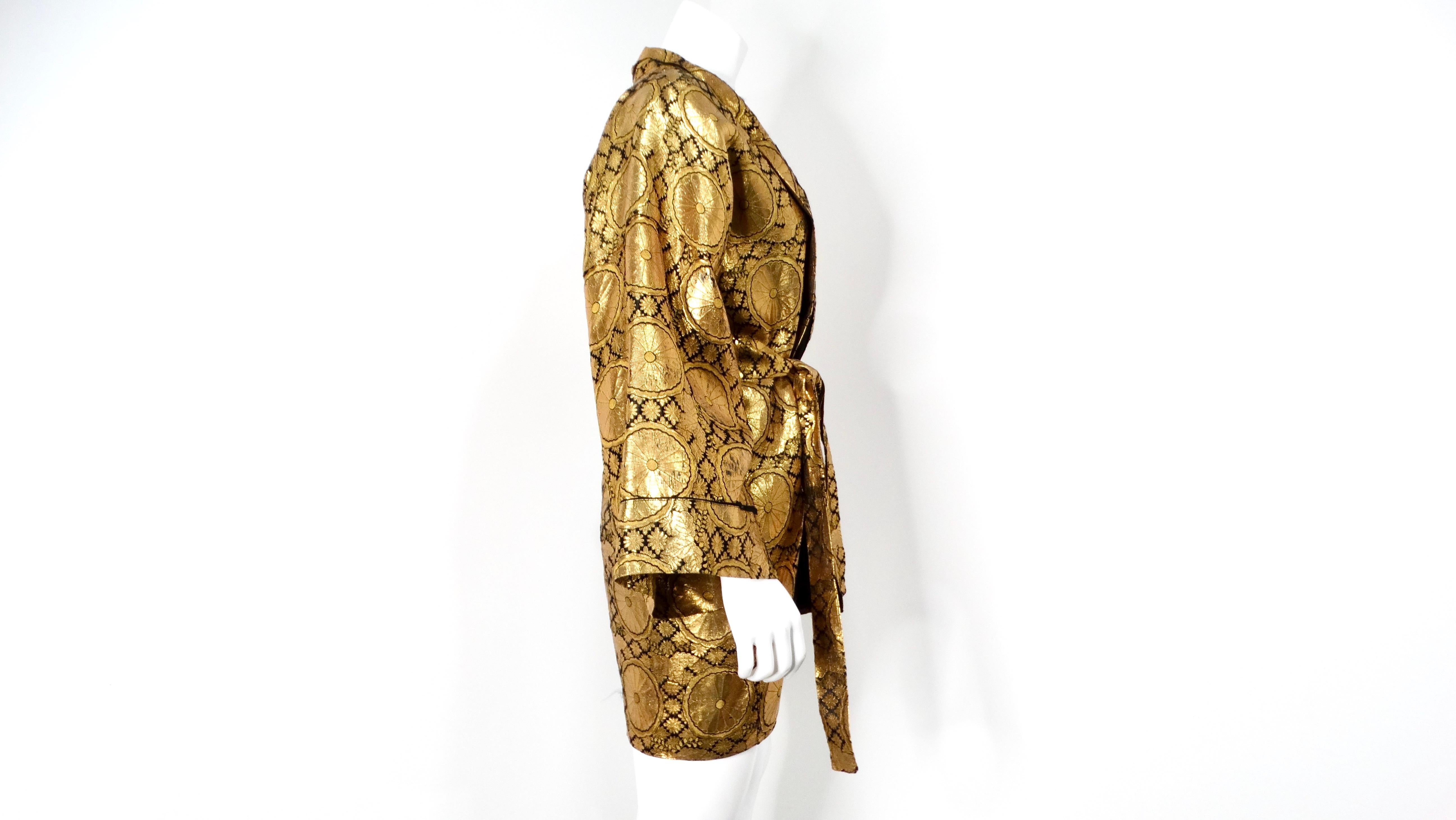 1960s Japanese Black & Gold Metallic Floral Print Smoking Jacket 3