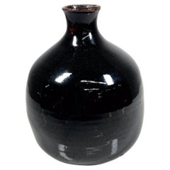 Jarrón de capullos japonés de los años 60 Esmalte marrón oscuro