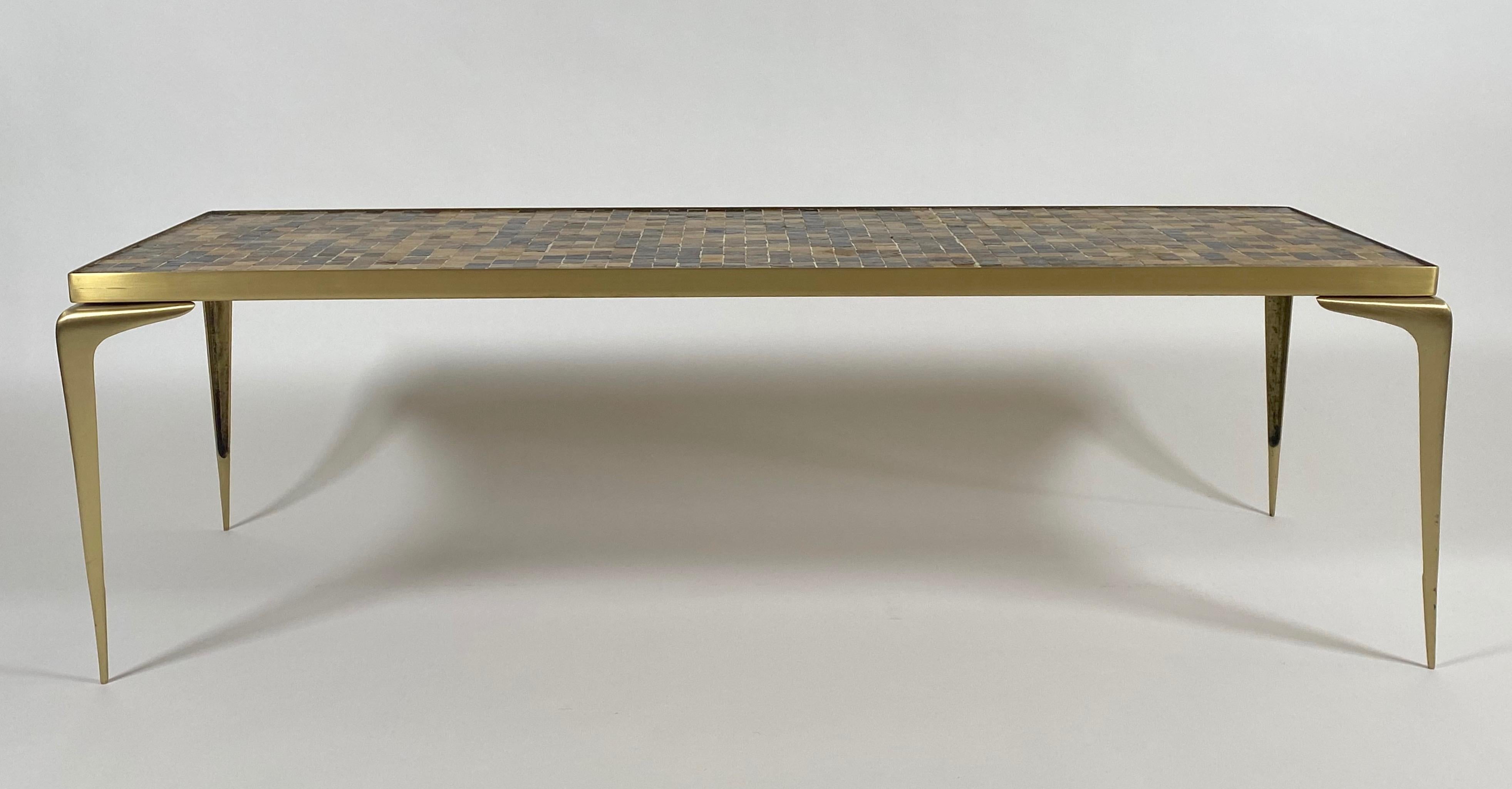 1960s Japanese Coffee Table in Brass with Square Glass Tiles In Good Condition In Oakland, CA