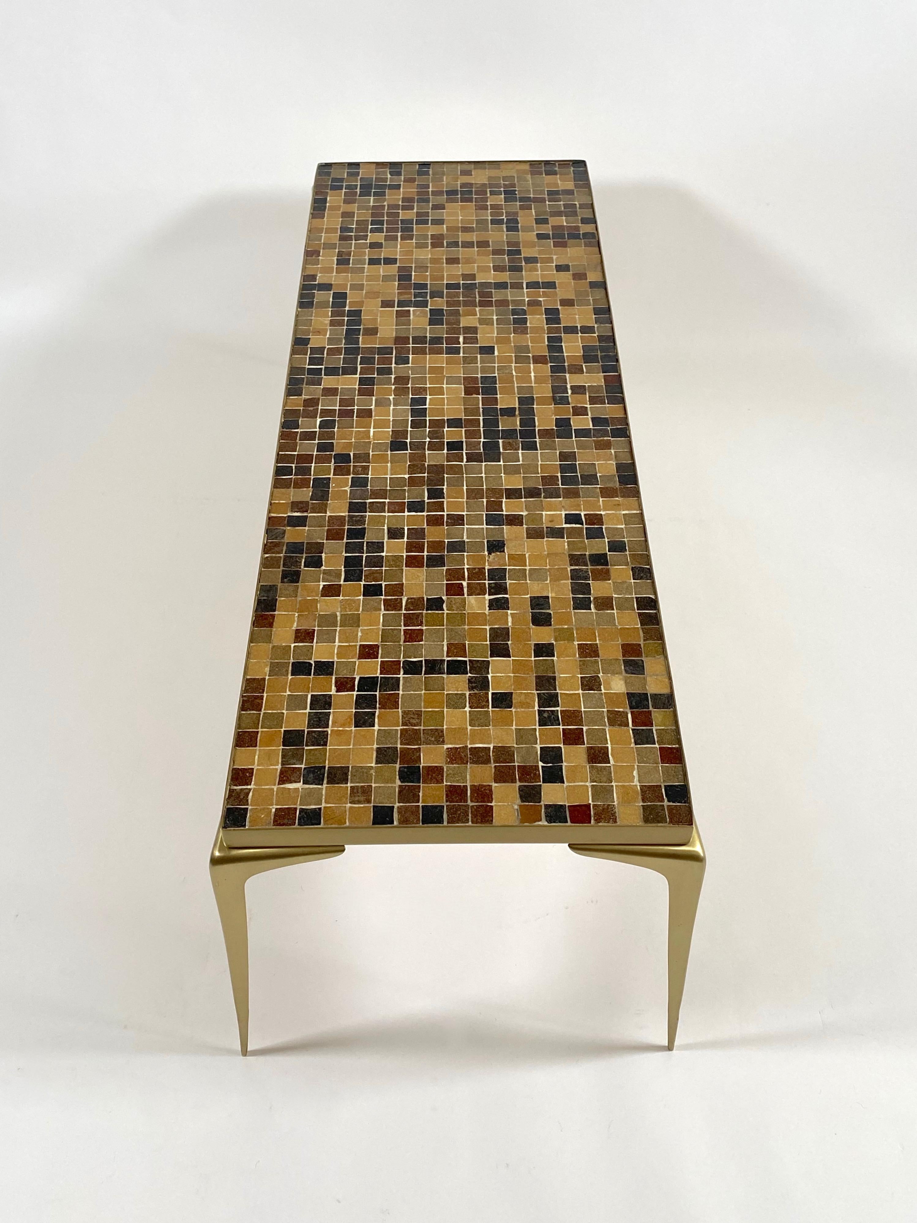 Mid-20th Century 1960s Japanese Coffee Table in Brass with Square Glass Tiles