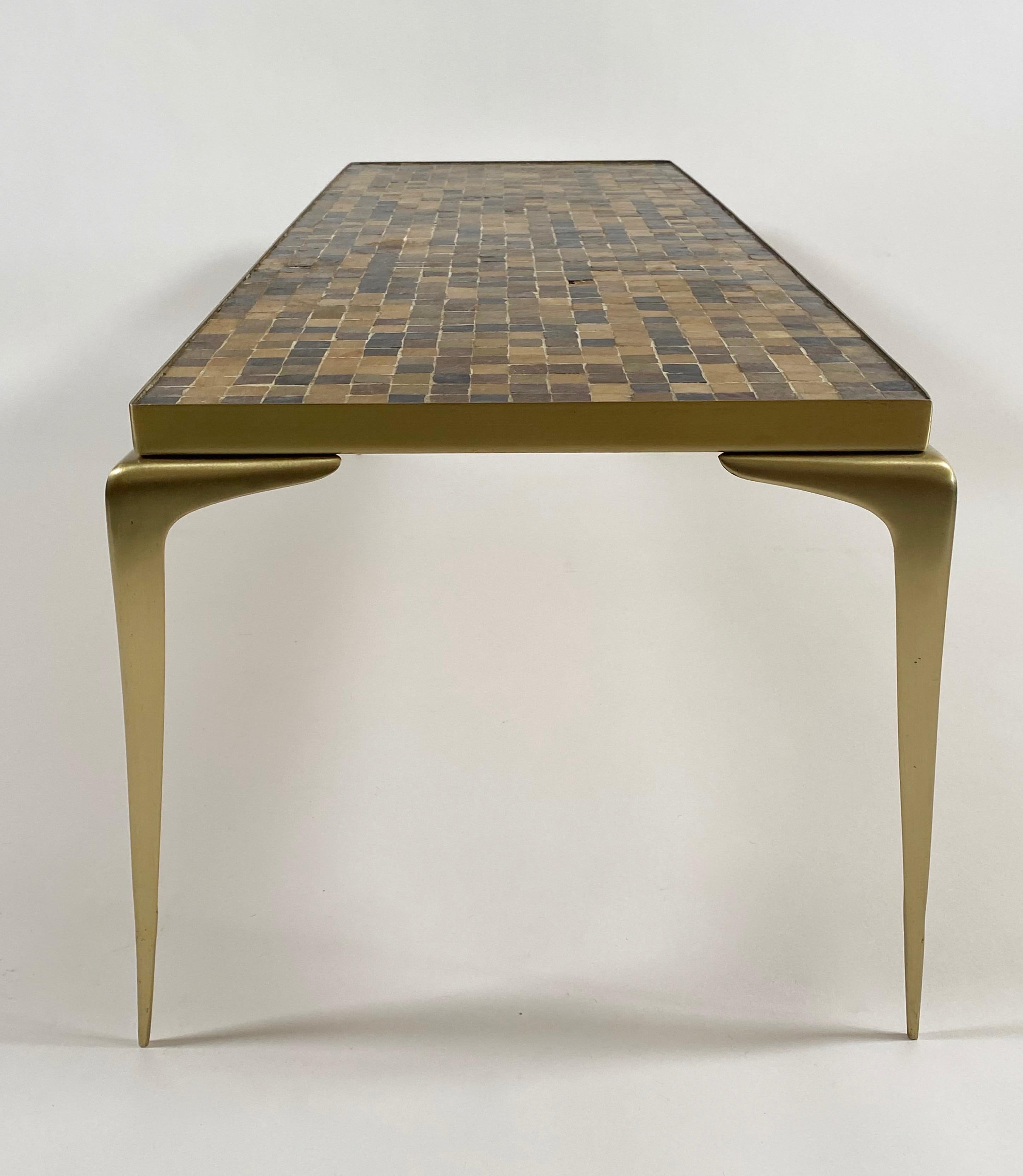 1960s Japanese Coffee Table in Brass with Square Glass Tiles 1