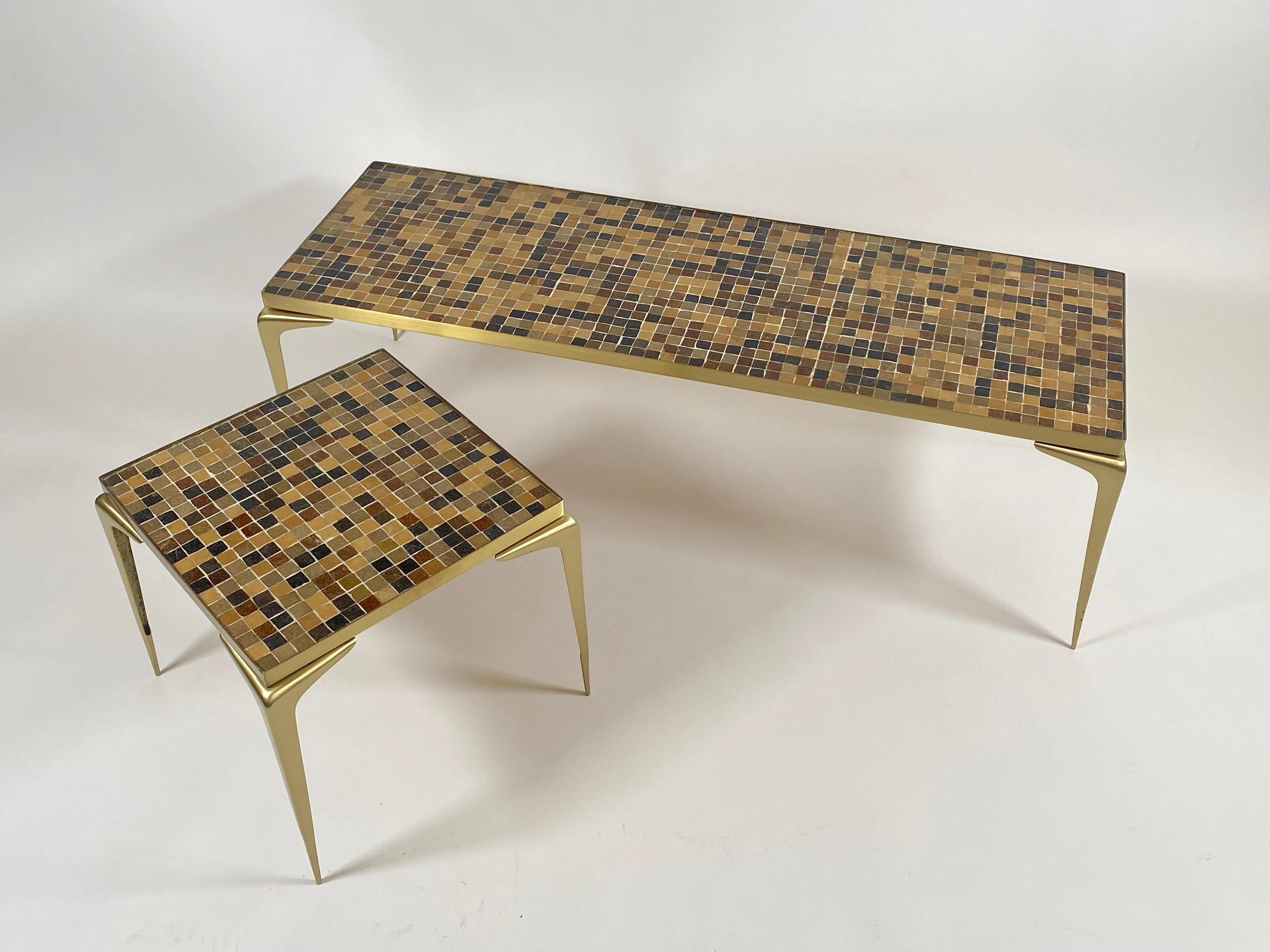 1960s Japanese Coffee Table in Brass with Square Glass Tiles 2