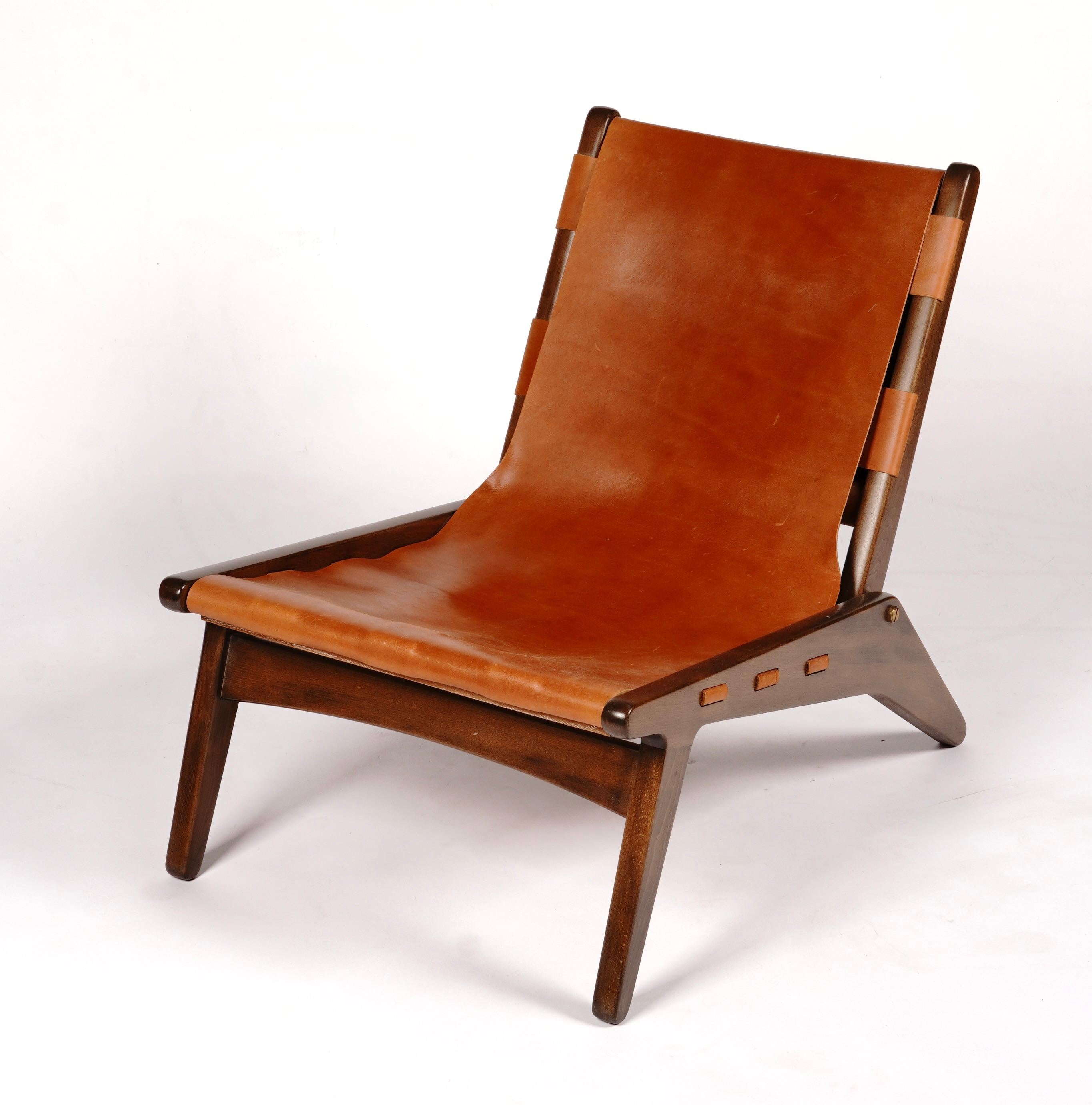 Fatto a mano Sedia da salotto giapponese Foldes degli anni '60 in pelle e Wood