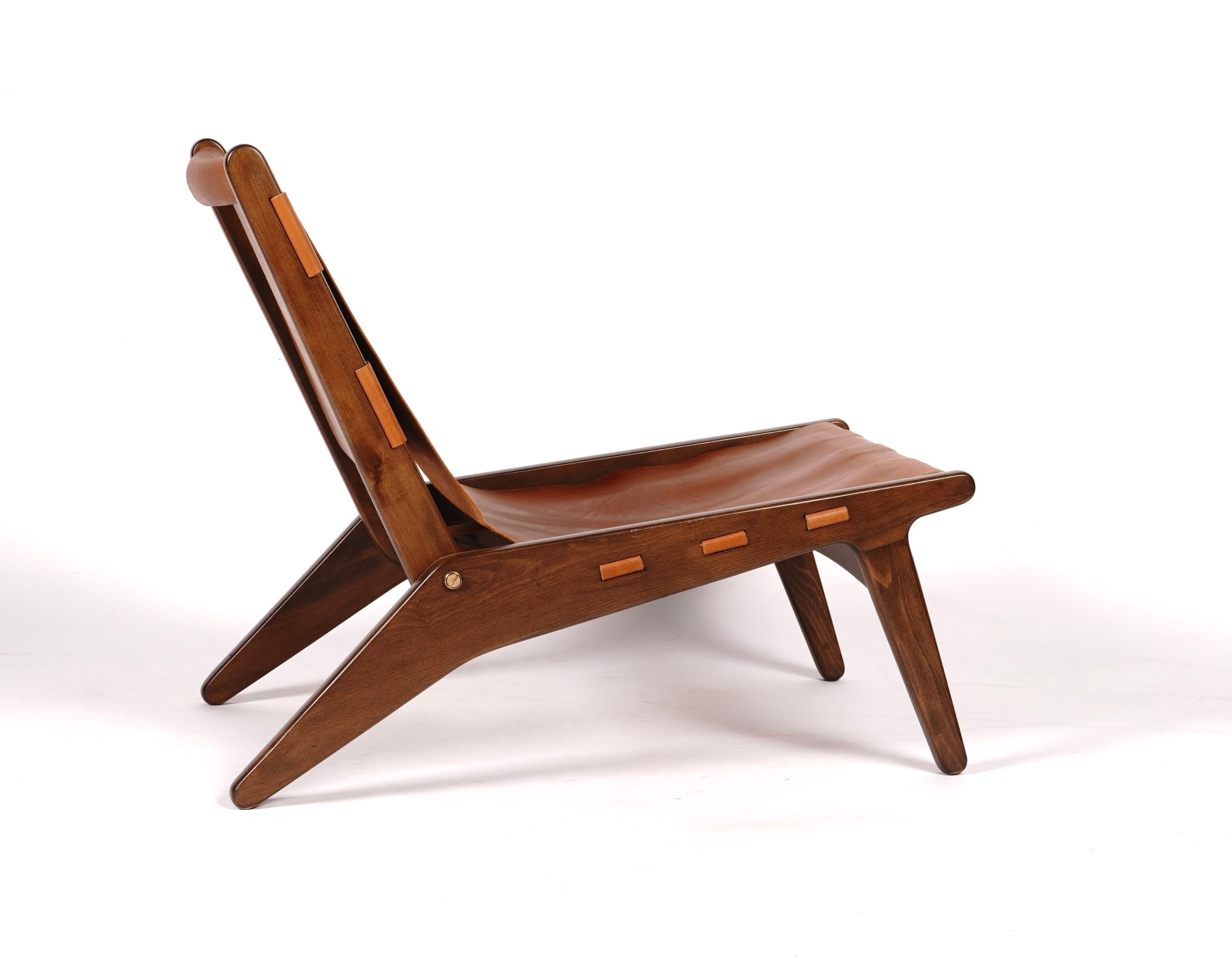 Sedia da salotto giapponese Foldes degli anni '60 in pelle e Wood 2