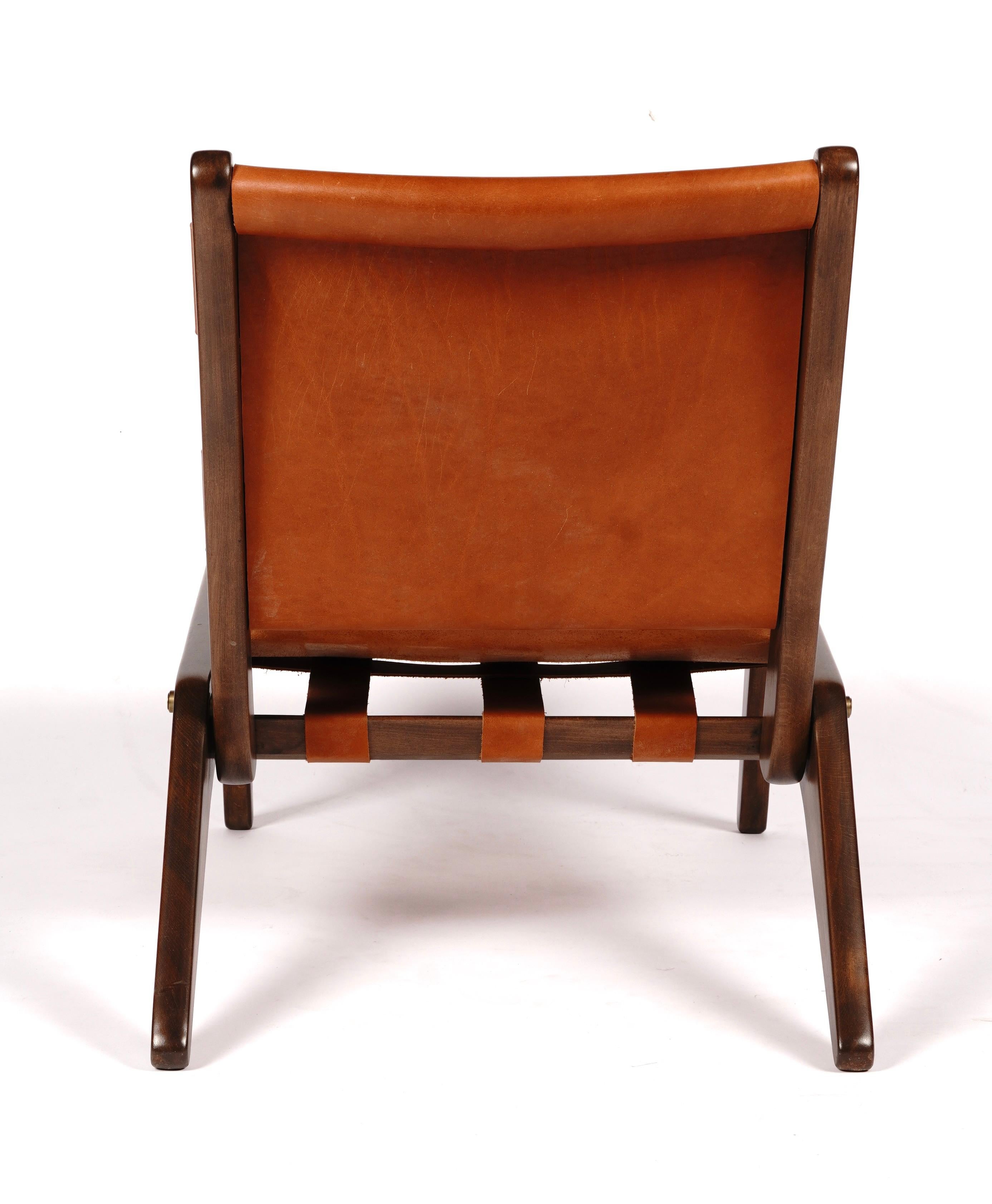 Sedia da salotto giapponese Foldes degli anni '60 in pelle e Wood 3