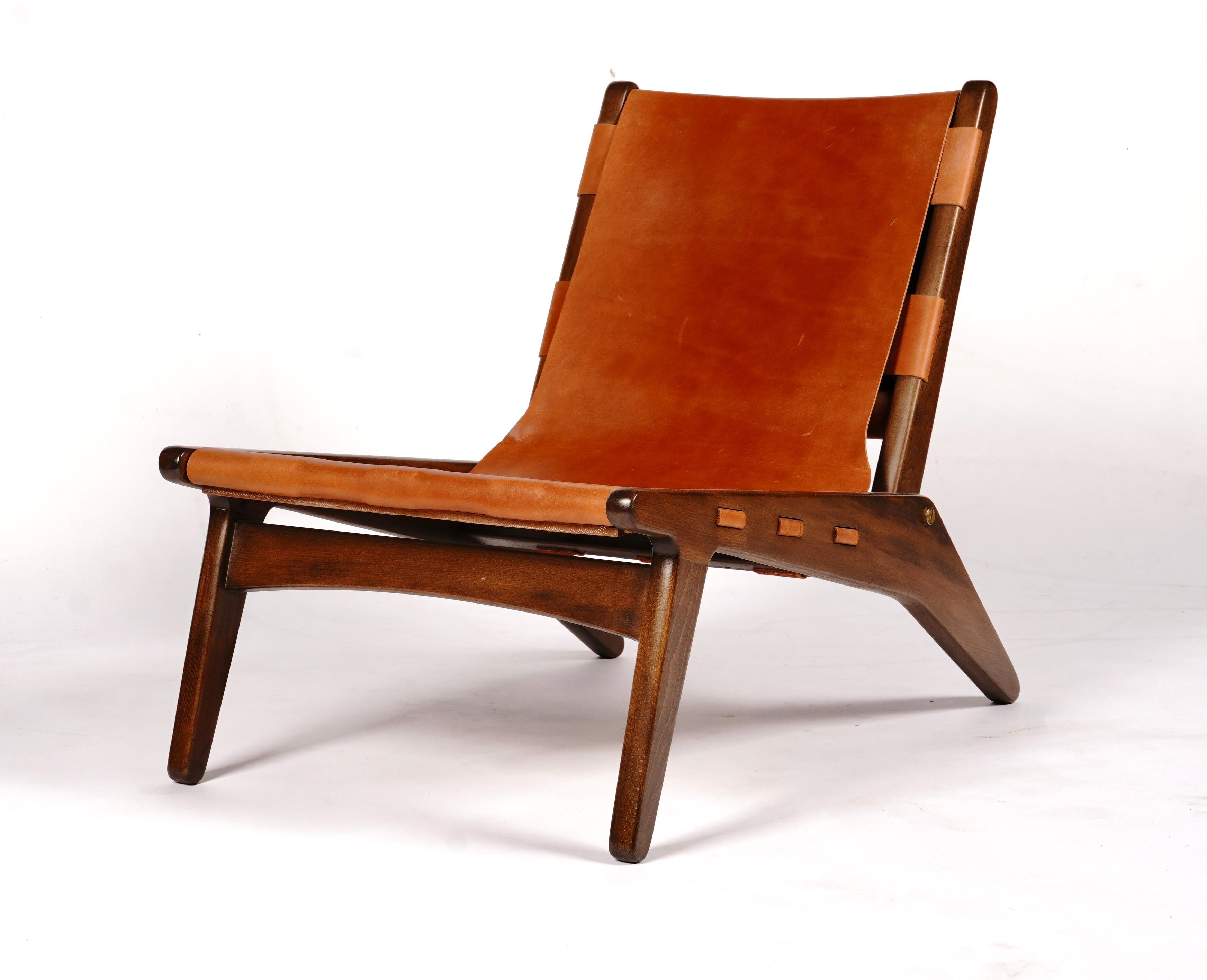 Giapponese Sedia da salotto giapponese Foldes degli anni '60 in pelle e Wood