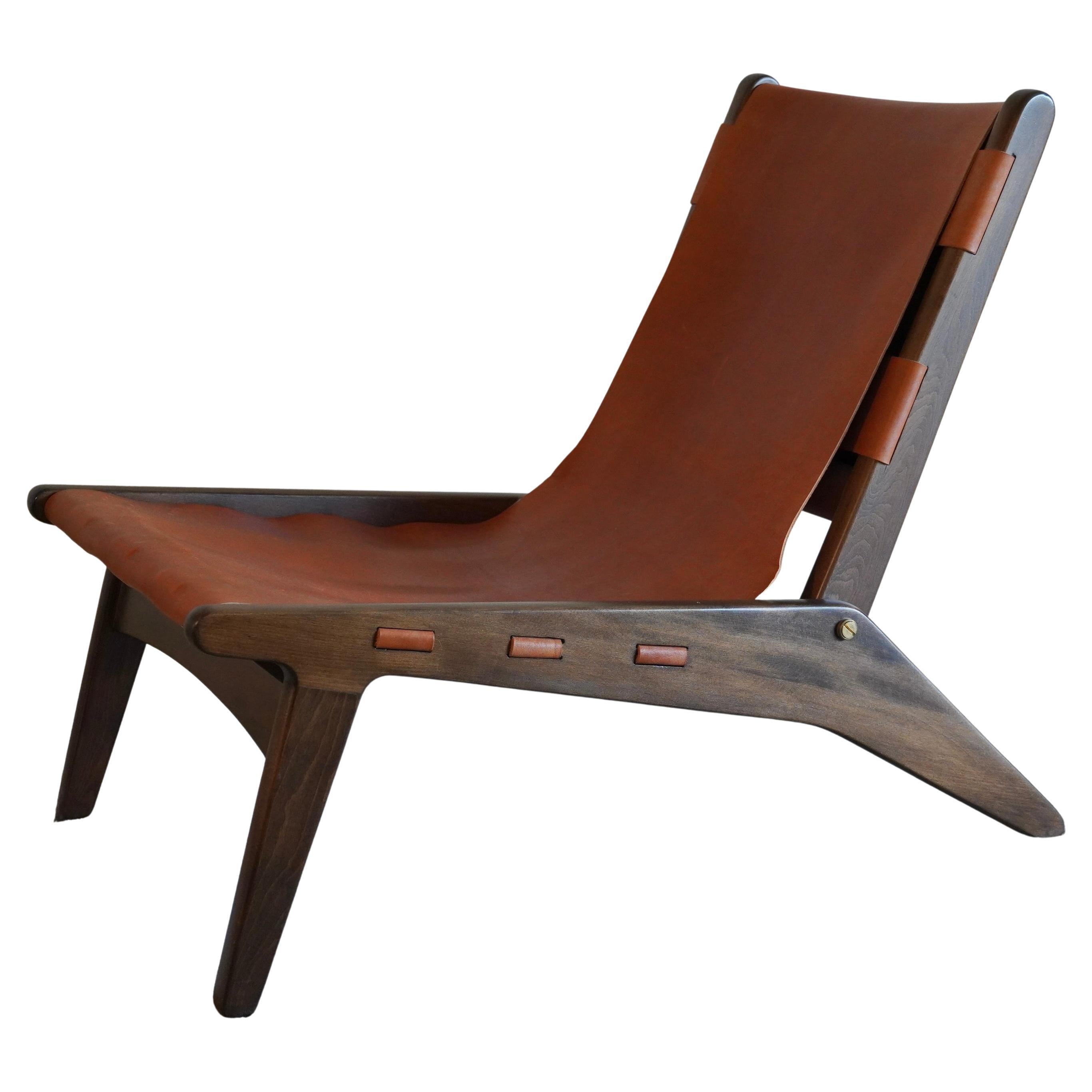 Sedia da salotto giapponese Foldes degli anni '60 in pelle e Wood