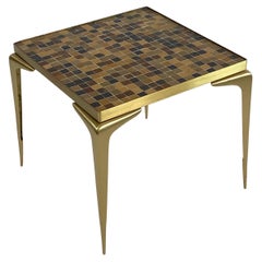 Table d'appoint carrée à plateau en mosaïque de verre en laiton, japonaise, années 1960