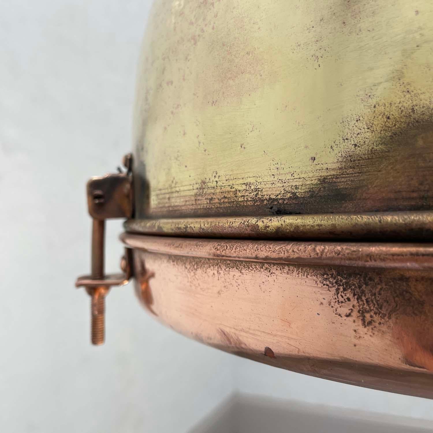 1960s Japanese Industrial Brass, Copper and Glass Dome Pendant Light For Sale 6