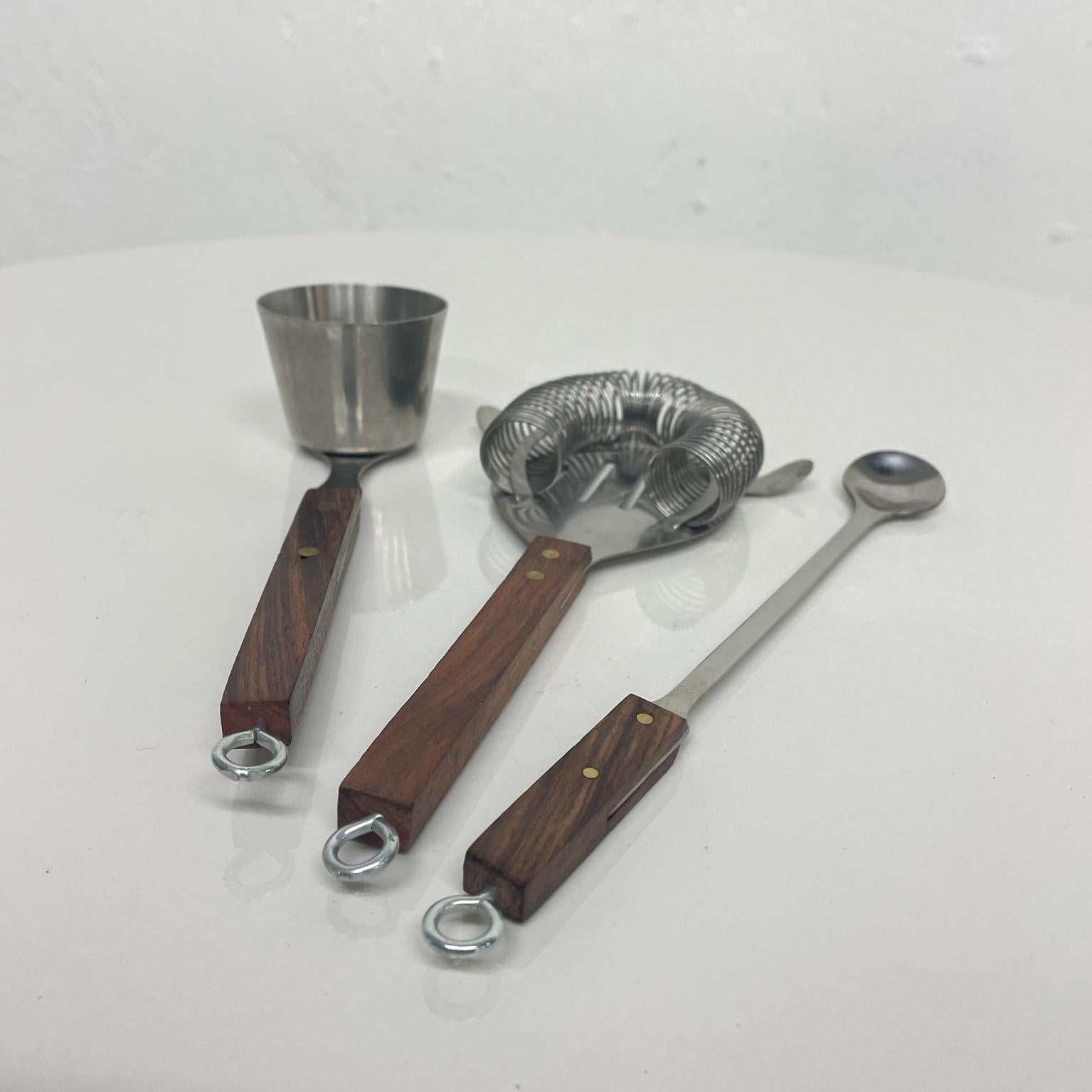 Mid-Century Modern 1960s Japanese Fancy Modern Cocktail Bar Tool Set Stainless Steel & Rosewood For Sale