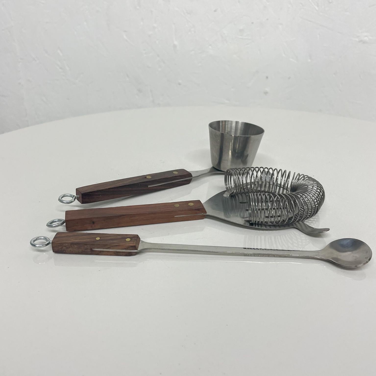 Mid-20th Century 1960s Japanese Fancy Modern Cocktail Bar Tool Set Stainless Steel & Rosewood For Sale