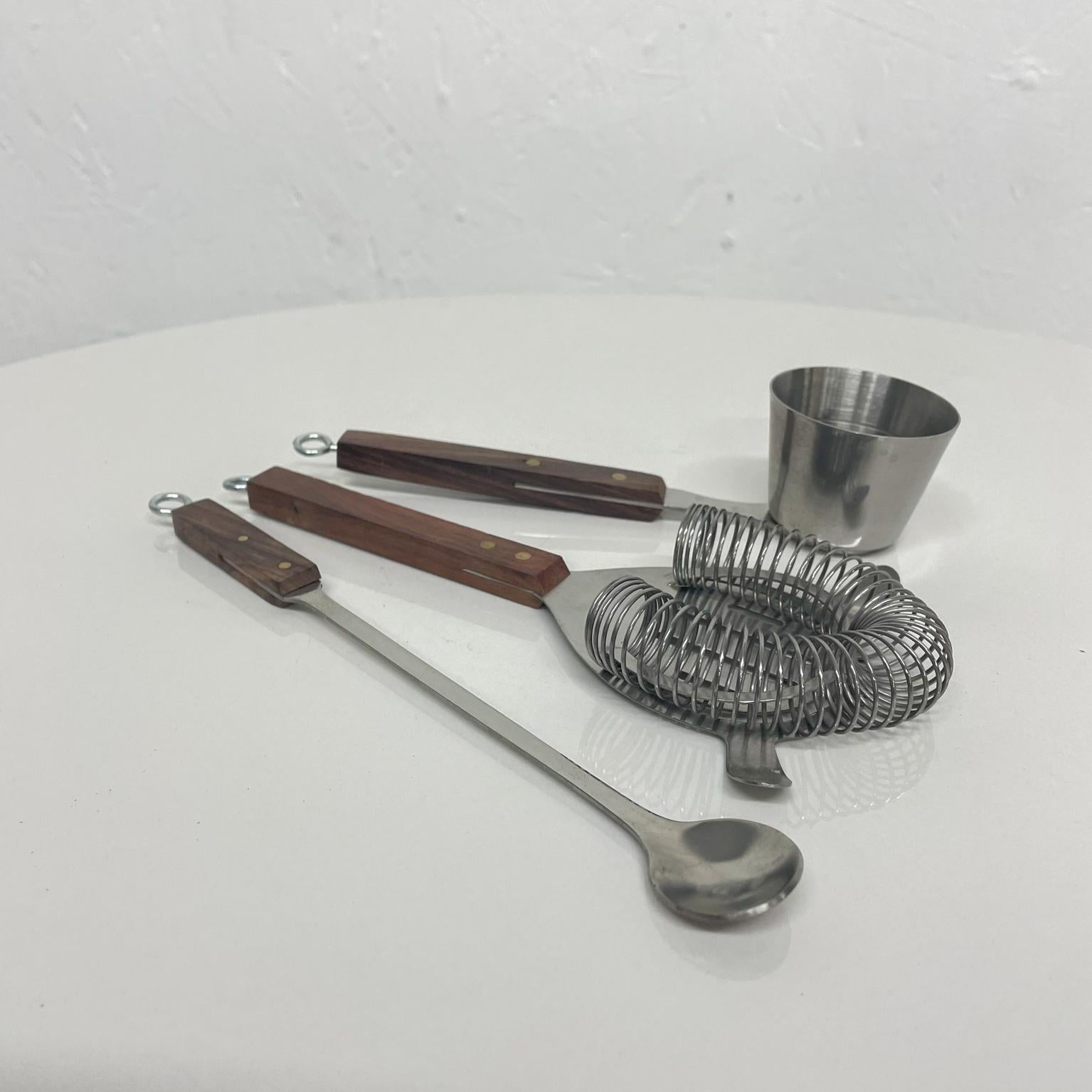 1960s Japanese Fancy Modern Cocktail Bar Tool Set Stainless Steel & Rosewood For Sale 1