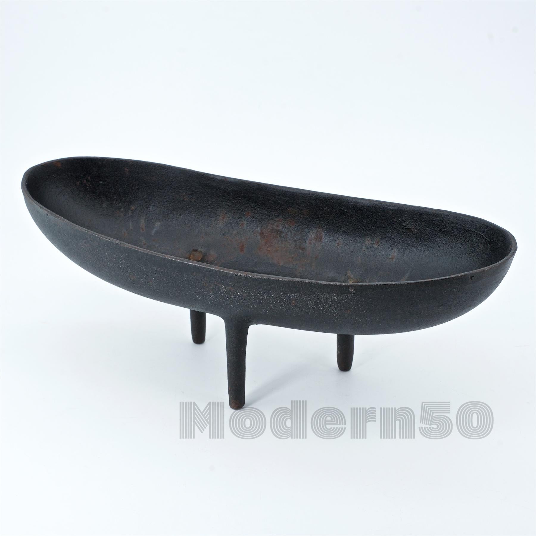 Metal 1960s Japanese Ironware Cast Ikebana Planter Vessel Dish Bonsai MCM Cabinmodern