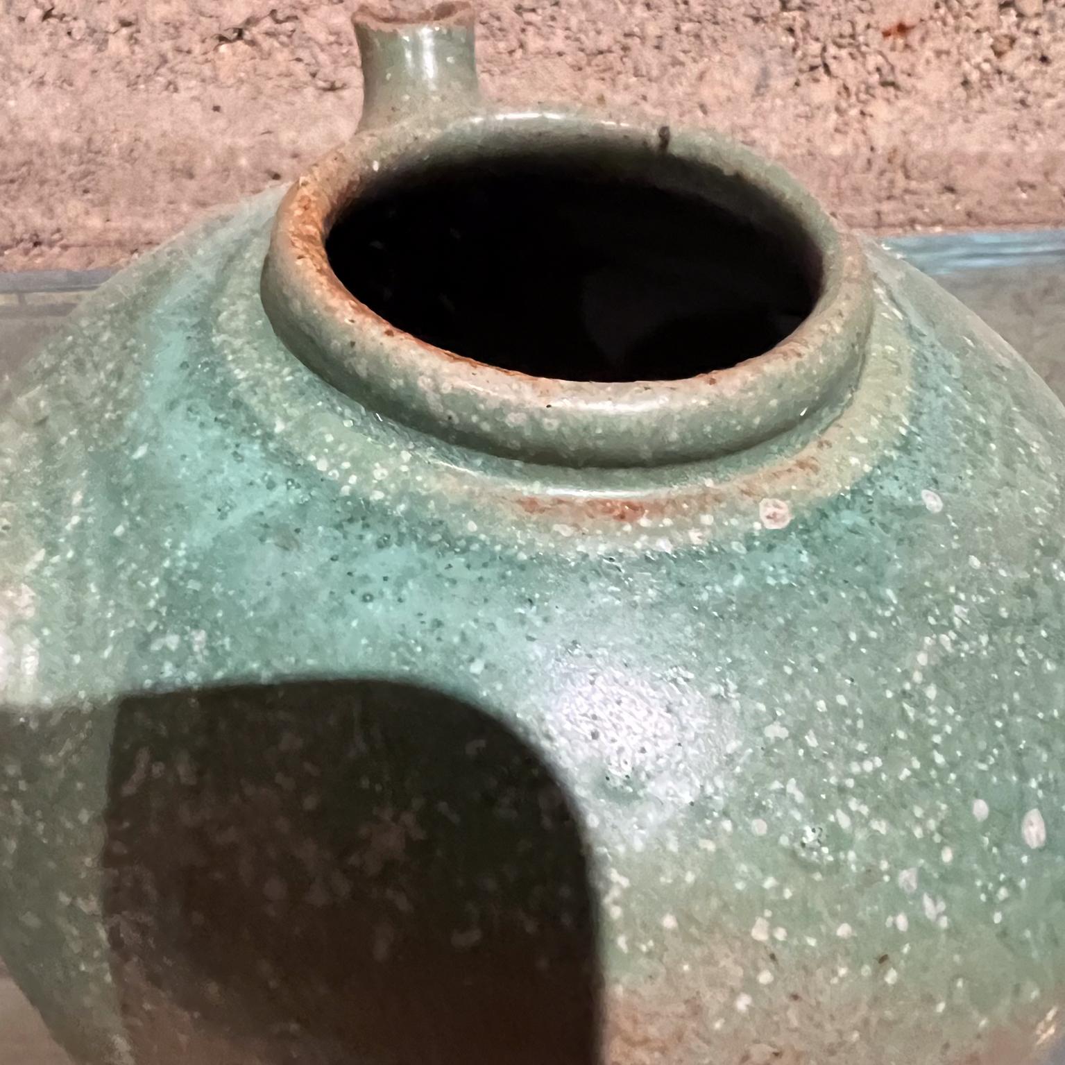 1960s Japanese Old Art Pottery Modern Green Tea Pot For Sale 6