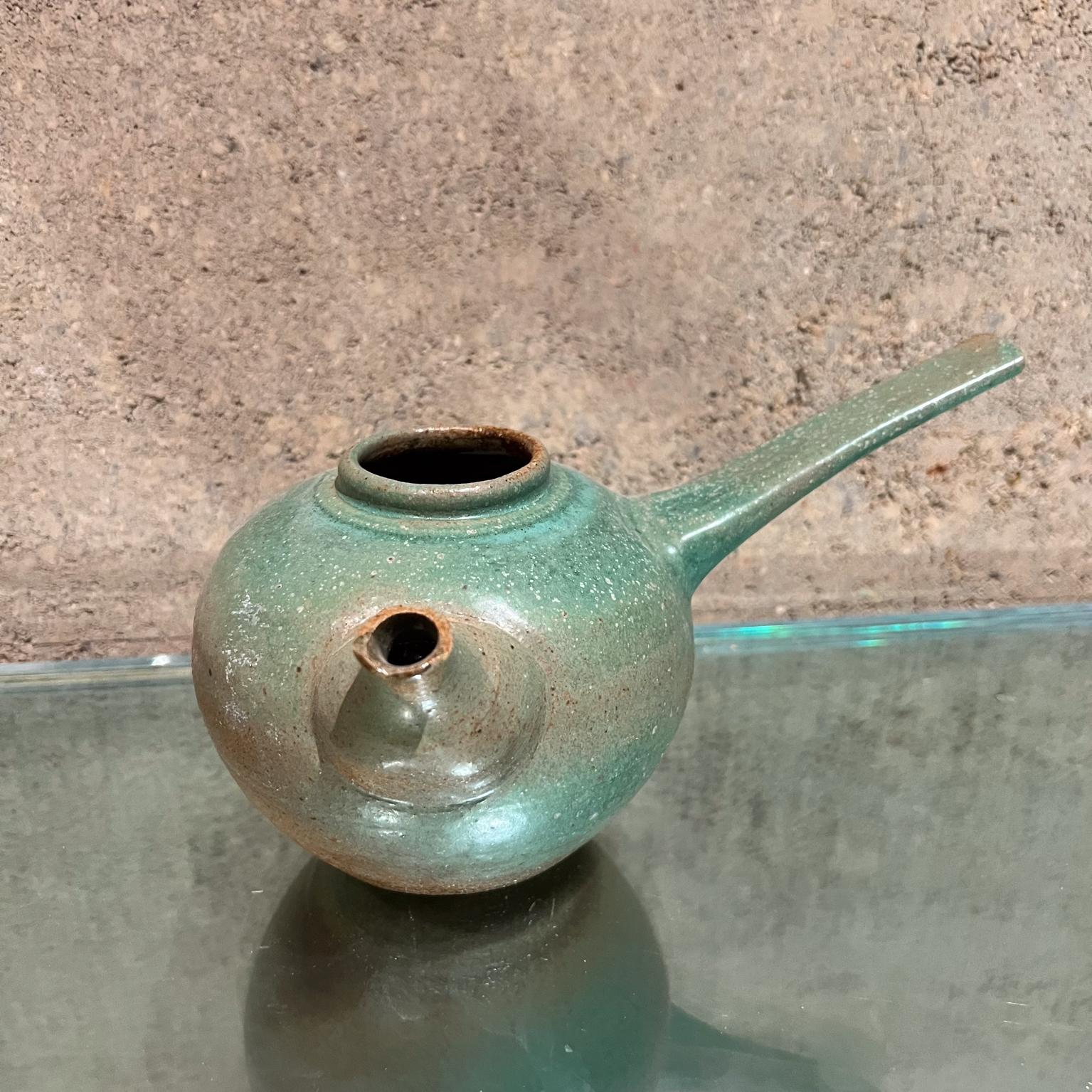 Mid-Century Modern 1960s Japanese Old Art Pottery Modern Green Tea Pot For Sale