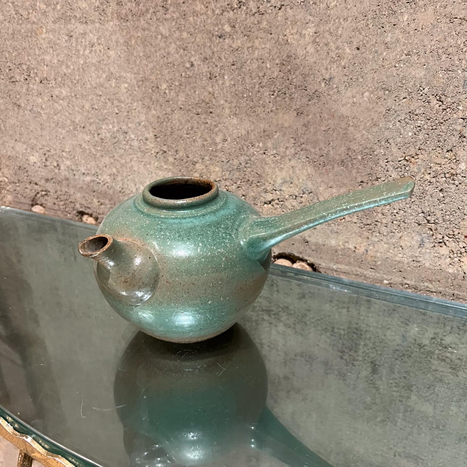 20th Century 1960s Japanese Old Art Pottery Modern Green Tea Pot For Sale