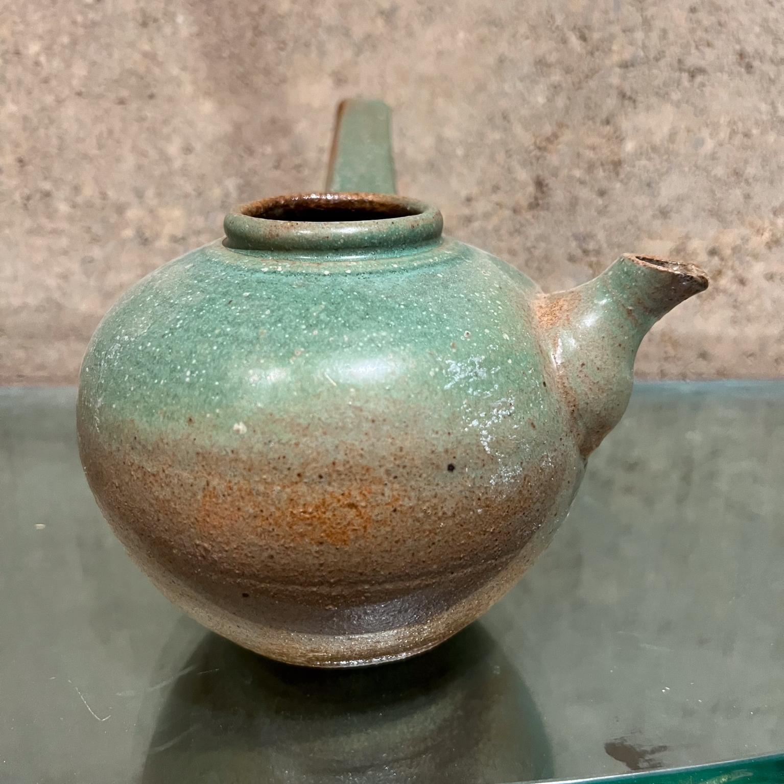 1960s Japanese Old Art Pottery Modern Green Tea Pot For Sale 2