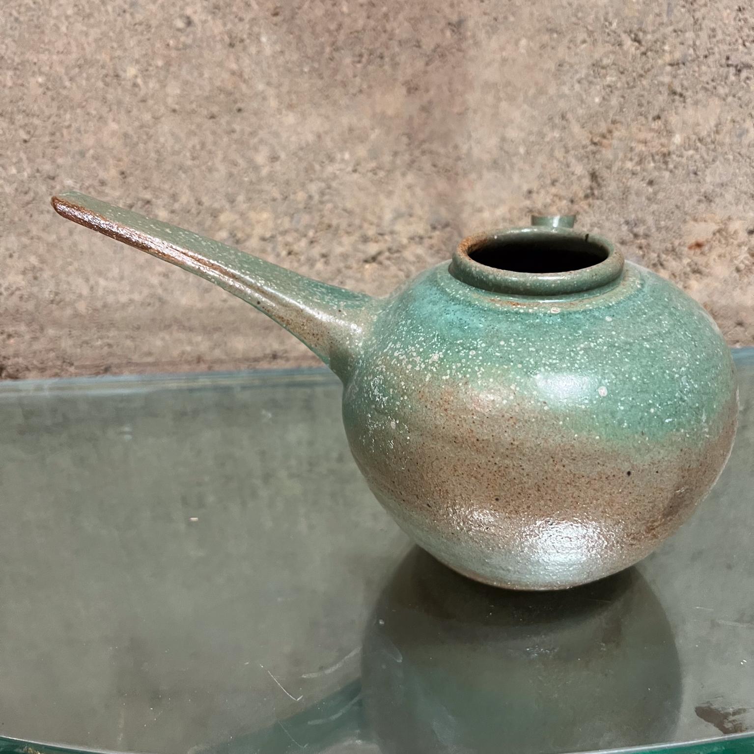 1960s Japanese Old Art Pottery Modern Green Tea Pot For Sale 4