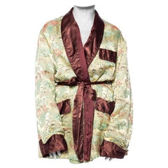 1960S Rayon Jacquard Asian Landscape Patterned Men's Smoking Robe