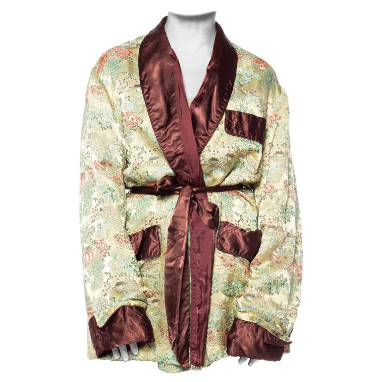 1960S Rayon Jacquard Asian Landscape Patterned Men's Smoking Robe at ...