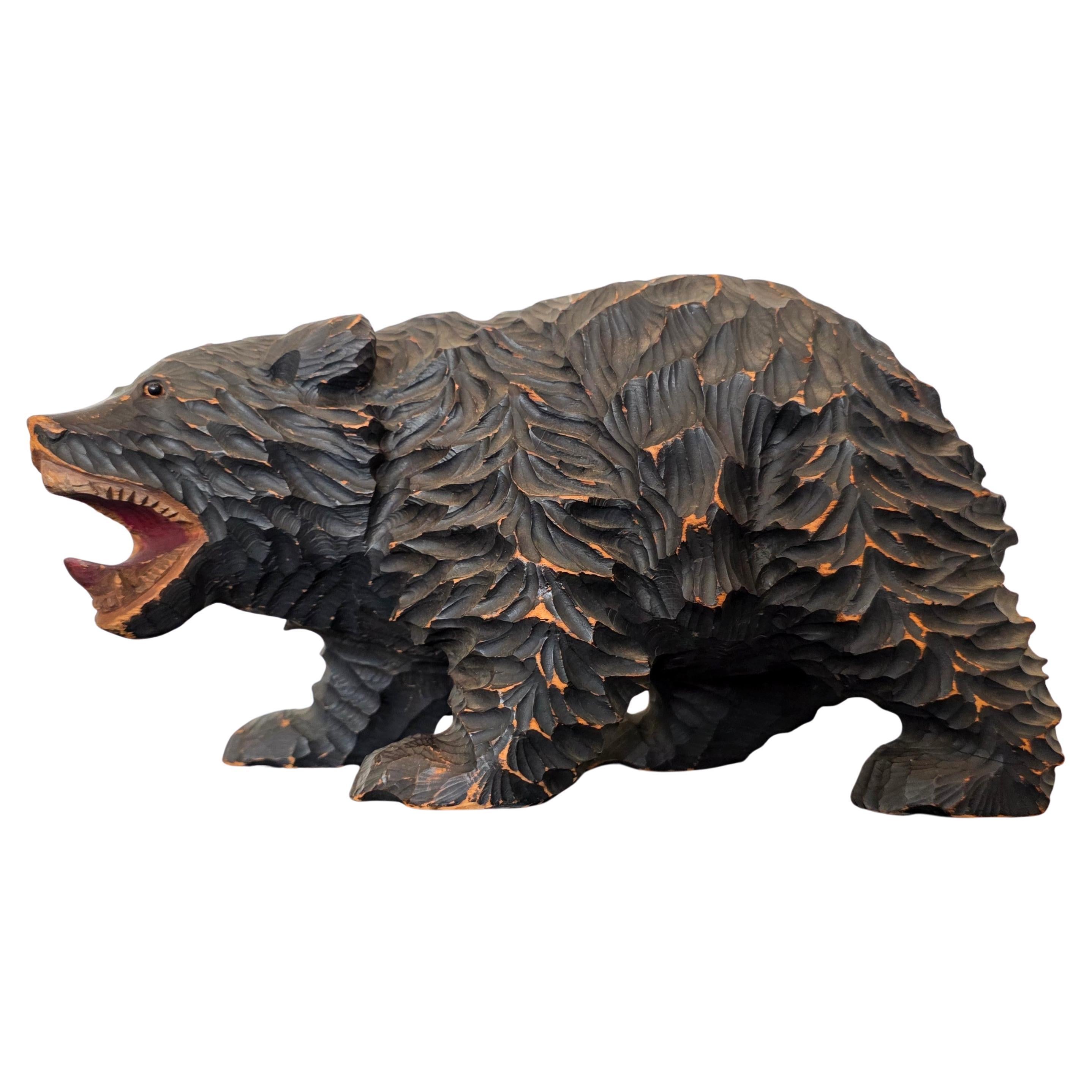 1960s Japanese Signed Ainu Hokkaido Wooden Bear Carving Sculpture