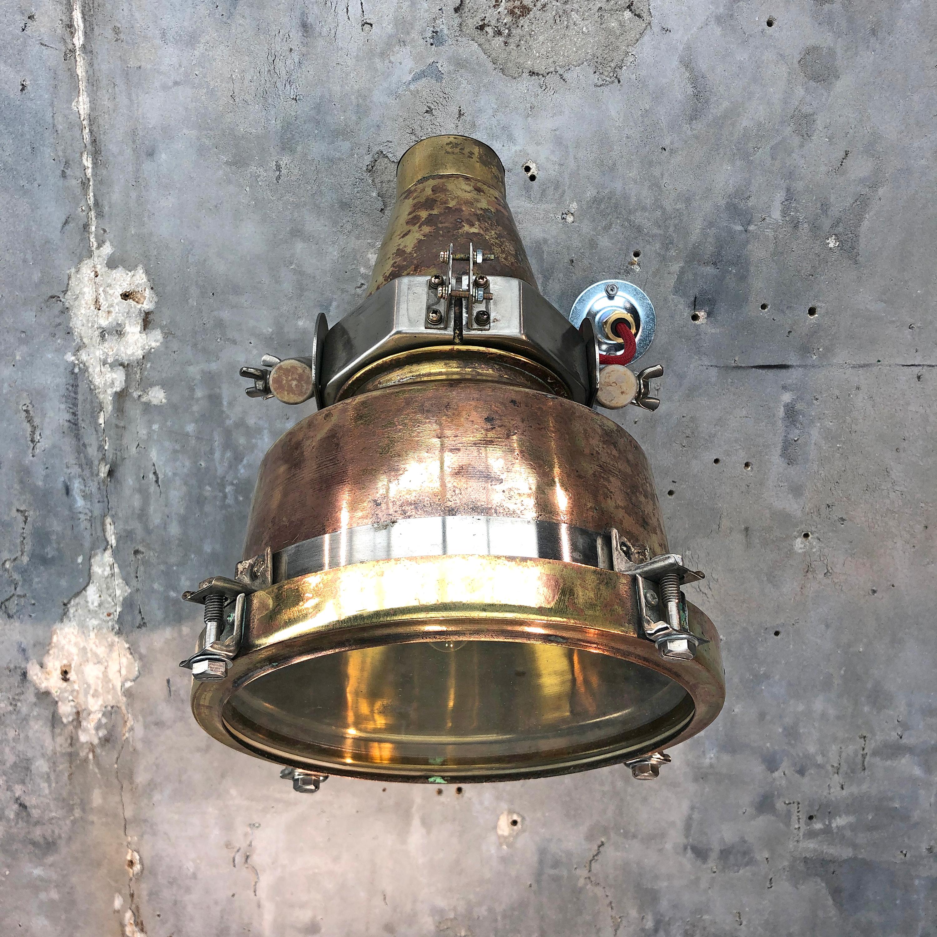 A great compact vintage Industrial wall lighting solution made from brass and aluminum. They can be used as uplighters, downlighters and Directional architectural lighting both indoor and outdoor.

Originally these would have highlighted smaller
