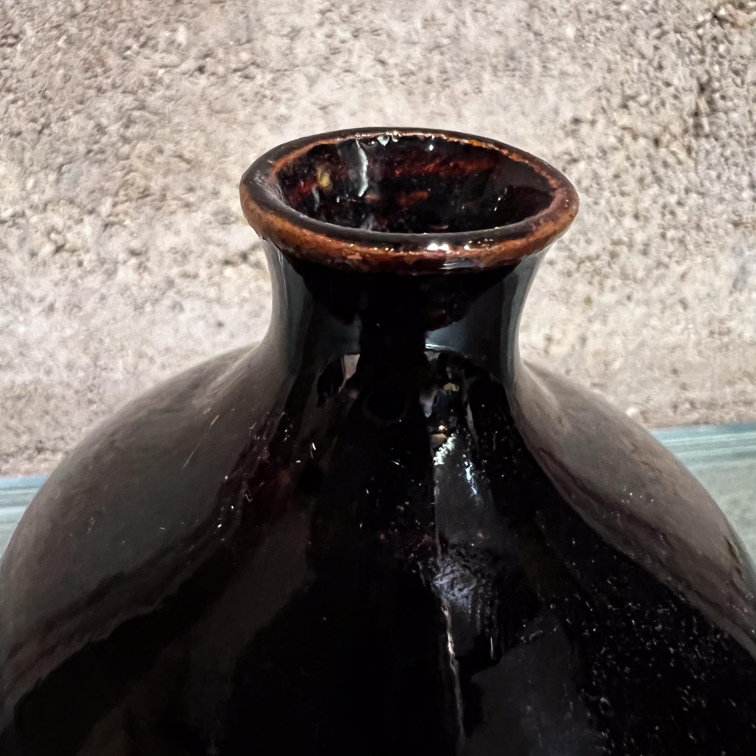 1960s Japanese Weed Pot Vase Dark Brown Glaze For Sale 6