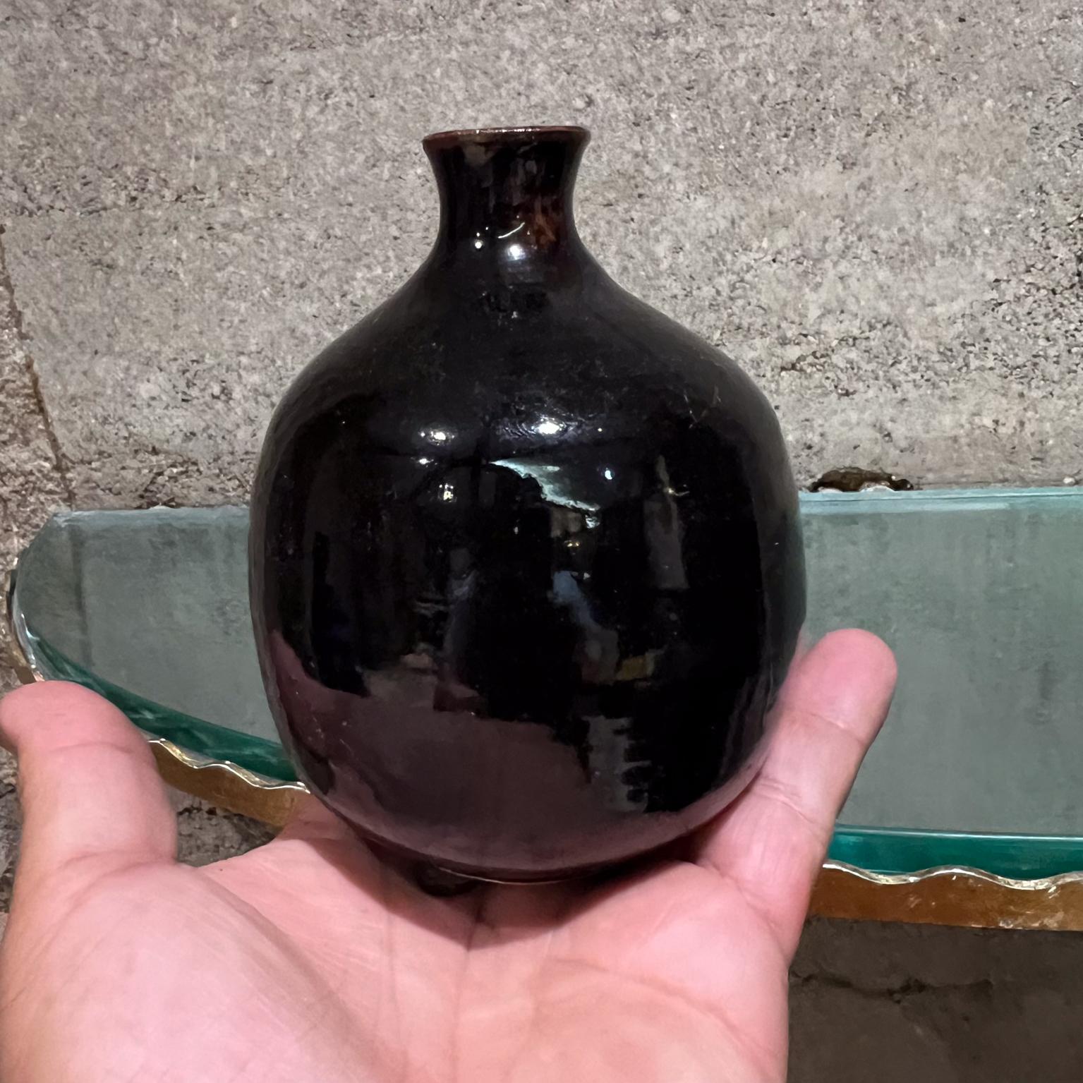 1960er Jahre Japanische Unkraut Topf Vase Dunkelbraun Glasur im Angebot 8
