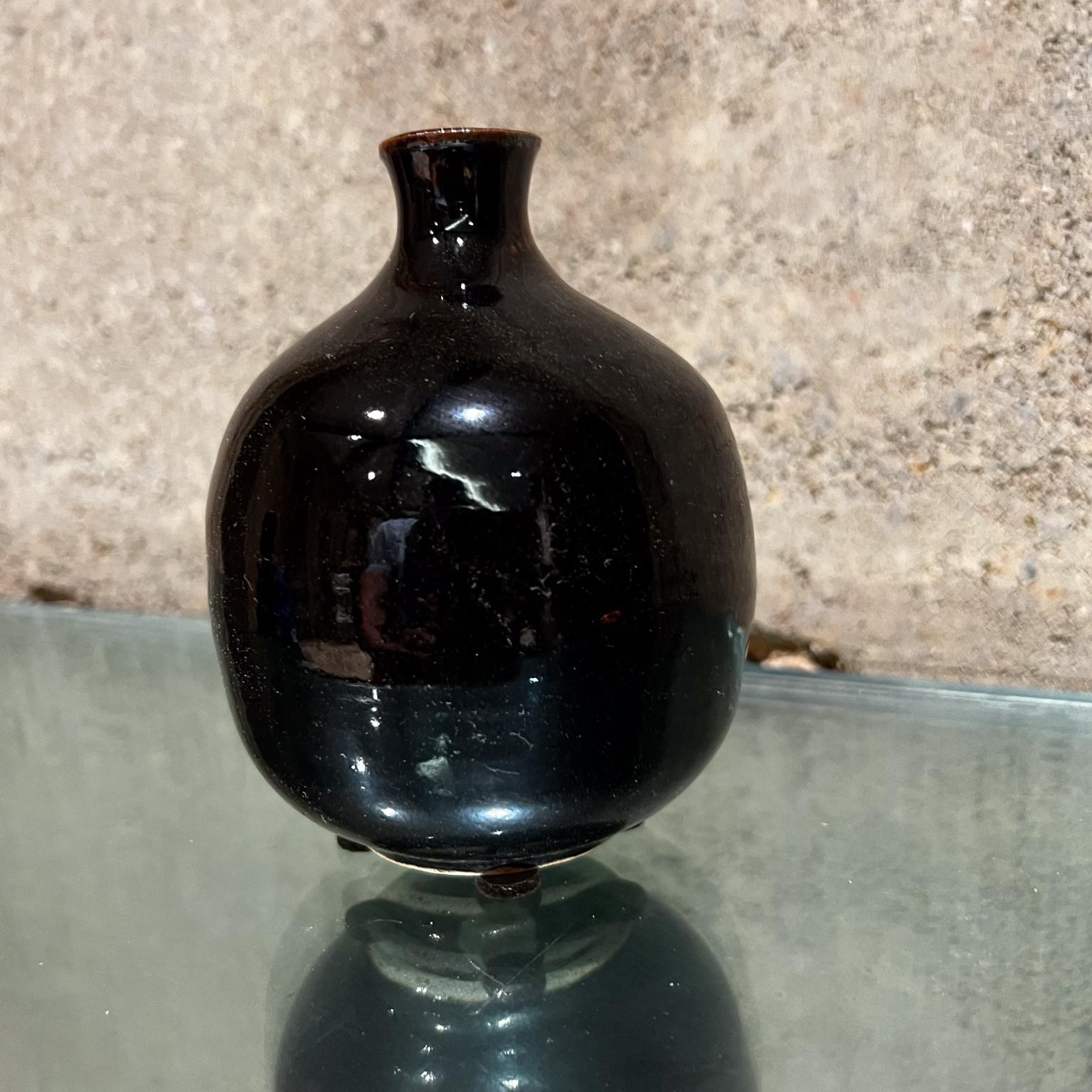 1960s Japanese Weed Pot Vase Dark Brown Glaze For Sale 9