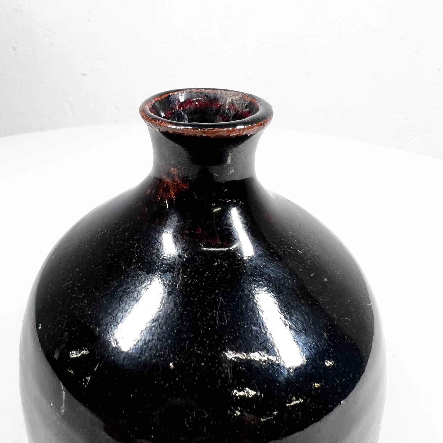 Pottery 1960s Japanese Weed Pot Vase Dark Brown Glaze For Sale