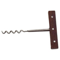 Vintage 1960s Japanese Wine Bottle Corkscrew Opener in Rosewood and Stainless Steel