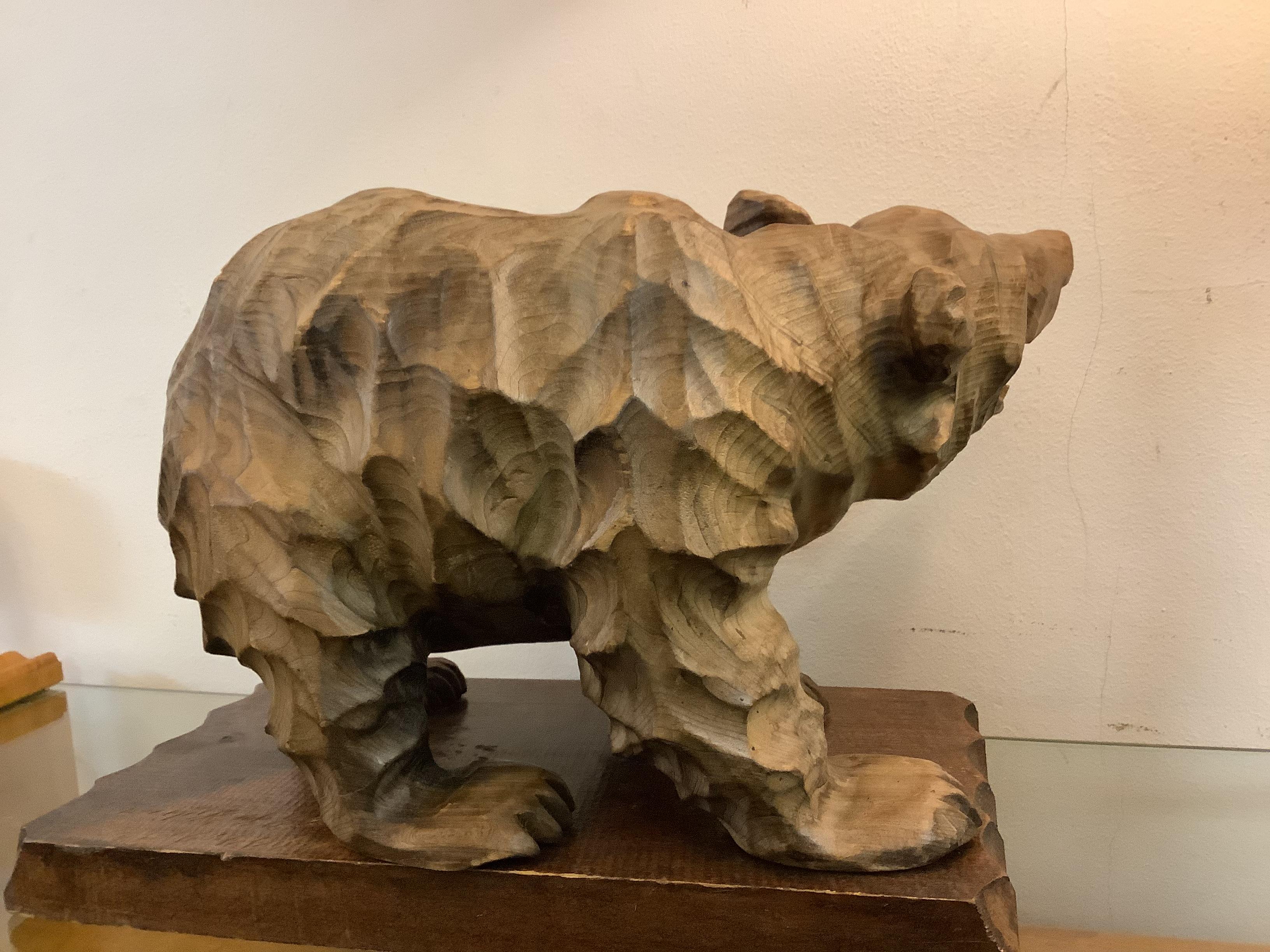 Mid-Century Modern 1960’s Japanese Wood Carving Bear /Vintage Figurine Sculpture Folk Art