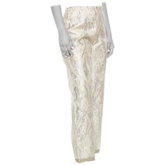 1960S Silver Metallic Lamé Damask  Pants With Crystals On Hem