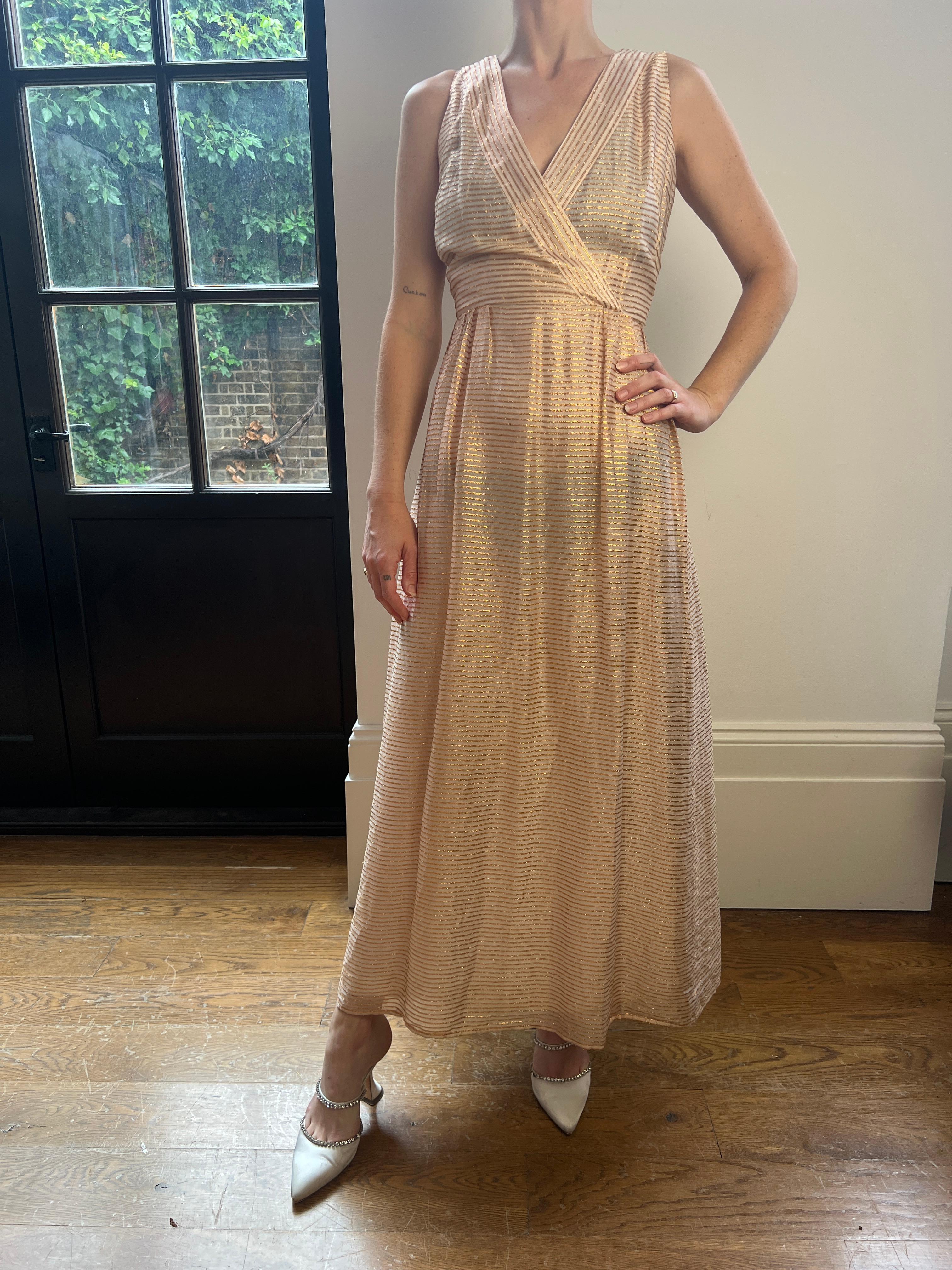 1960s Jean Allen Gold and Cream Lurex Maxi Dress For Sale 3