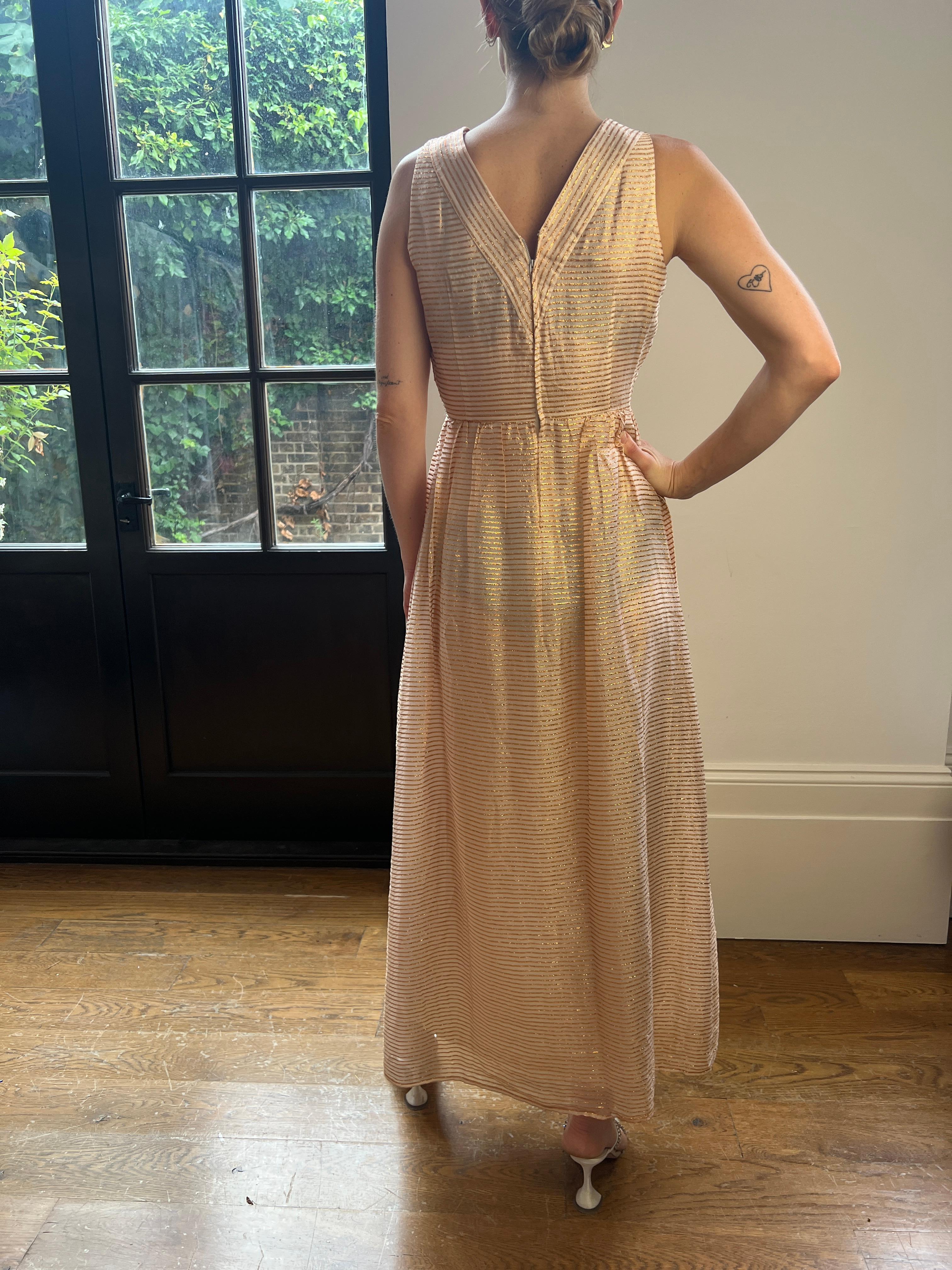 1960s Jean Allen Gold and Cream Lurex Maxi Dress For Sale 4