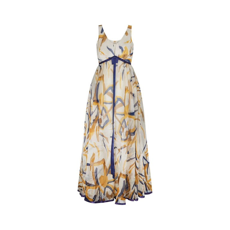 1960s Jean Allen Organza Abstract Maxi Print Dress For Sale at 1stDibs