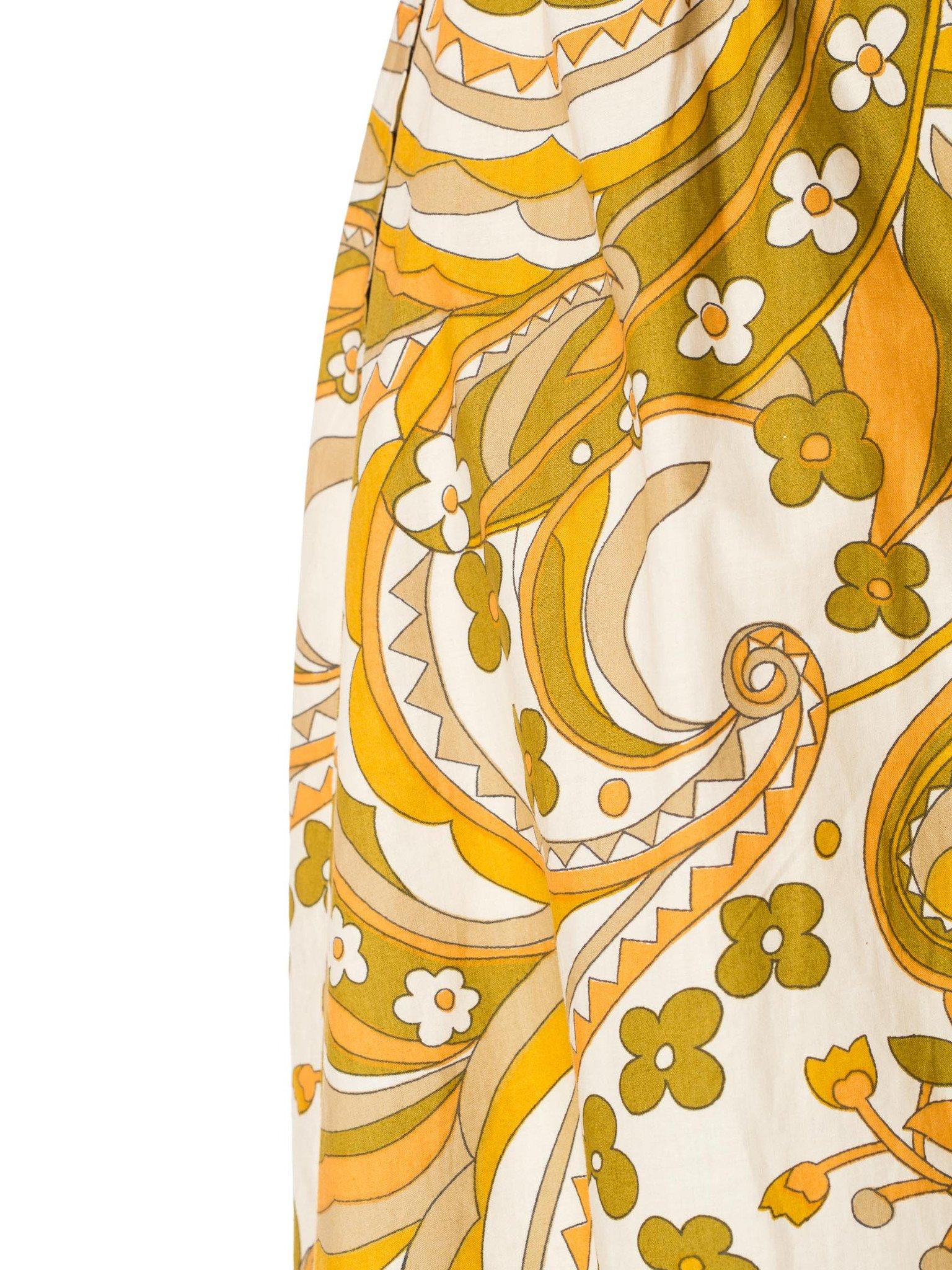 1960S JEAN ALLEN Yellow Cotton Pucci Style Psychedelic Printed Maxi Dress , Ful 1