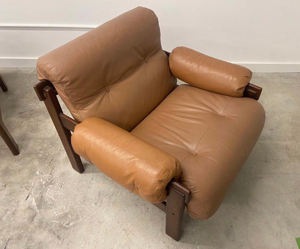 Mid-20th Century 1960s Jean Gillon for Italma of Jacaranda and Leather Lounge Chairs, Set of 2