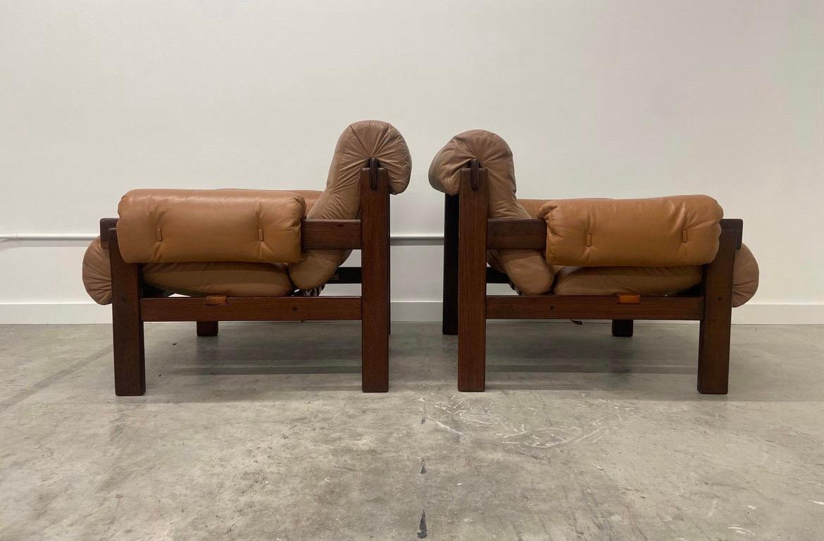 1960s Jean Gillon for Italma of Jacaranda and Leather Lounge Chairs, Set of 2 1