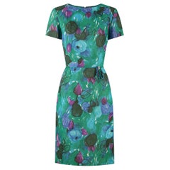 Used 1960s Jean Lang Green Cotton Floral Dress