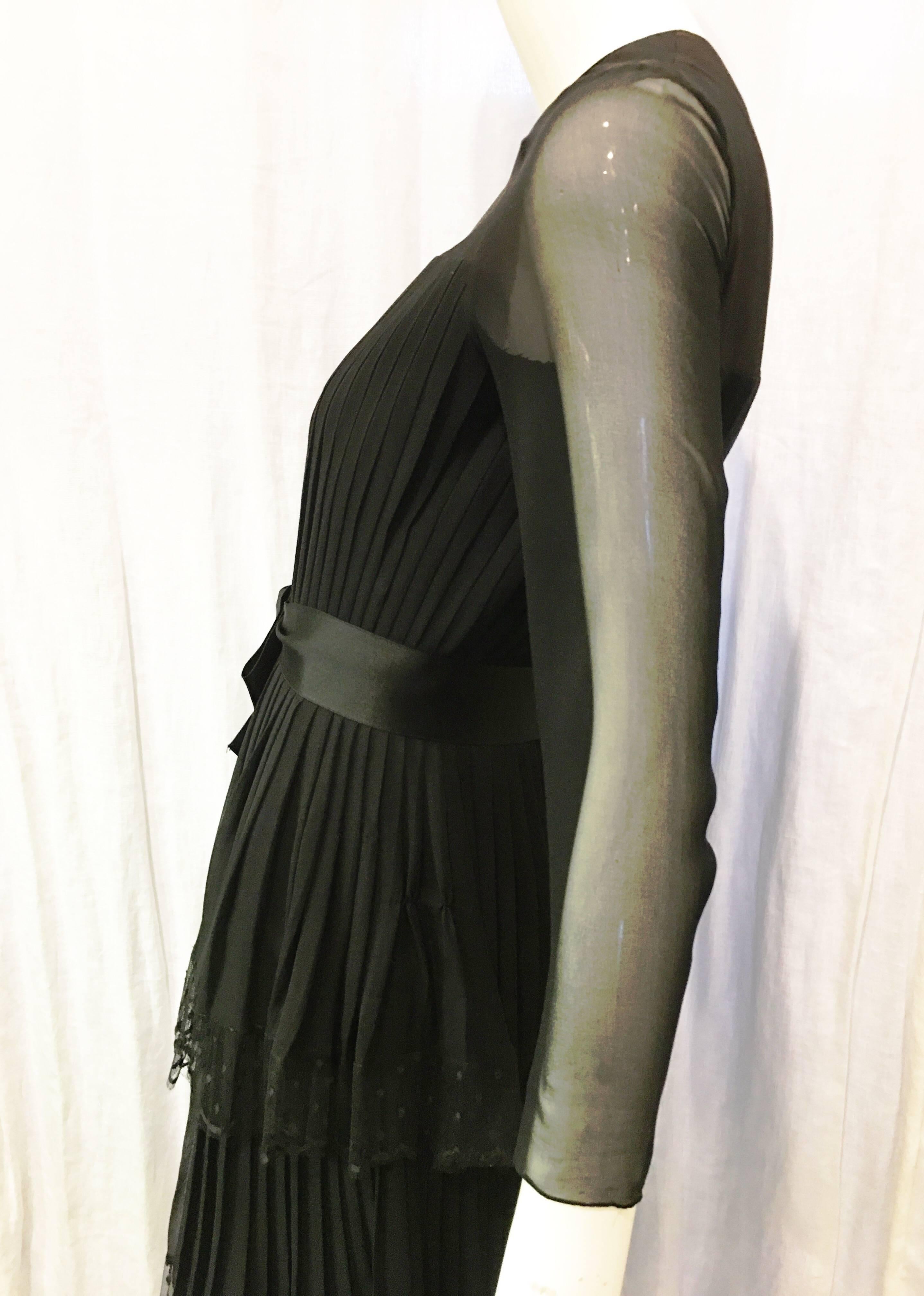 Jean Louis for I. Magnin Black Pleated Silk Ruffle Bow Dress, 1960s  For Sale 1