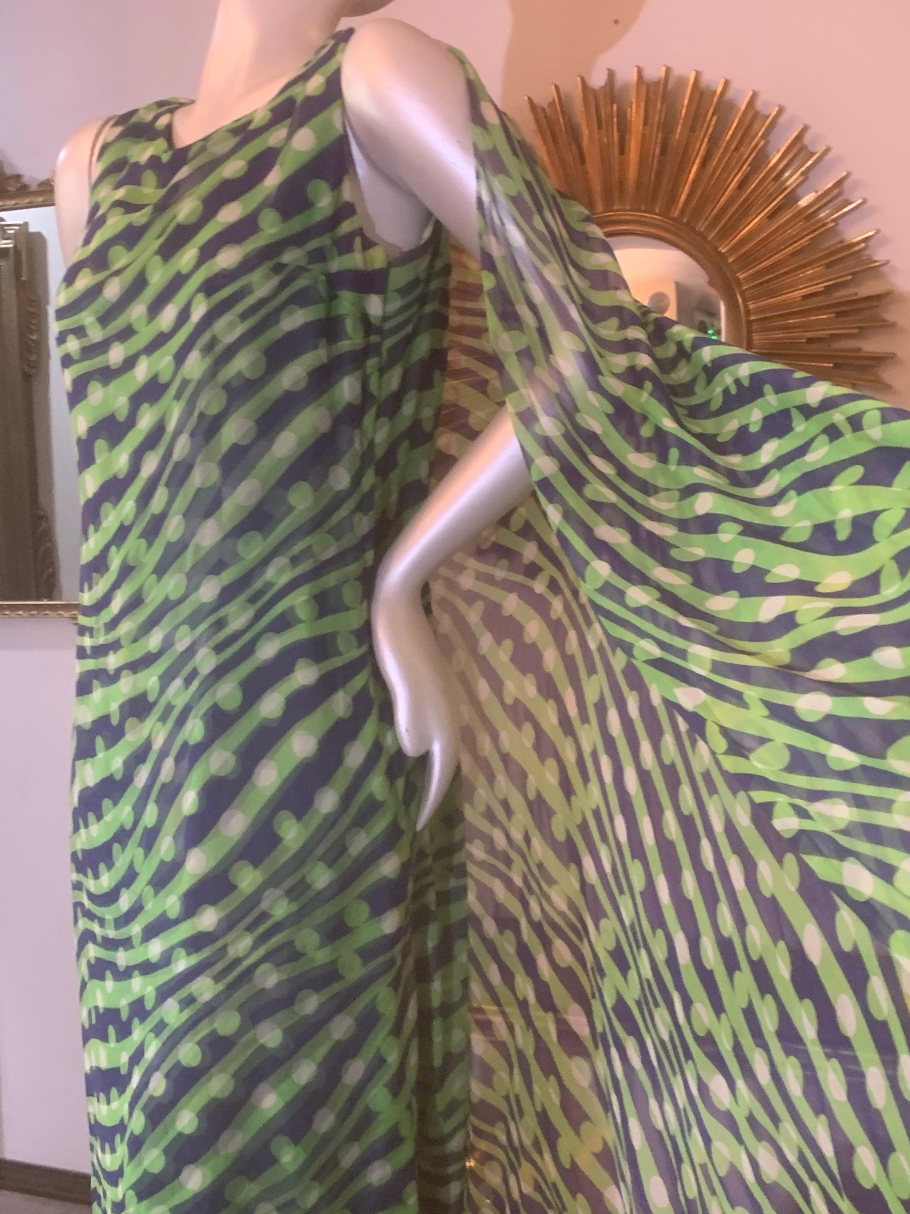 Abito da cocktail in chiffon Op-Art di Jean Louis I. Magnin degli anni '60 in blu e chartreuse in vendita 7