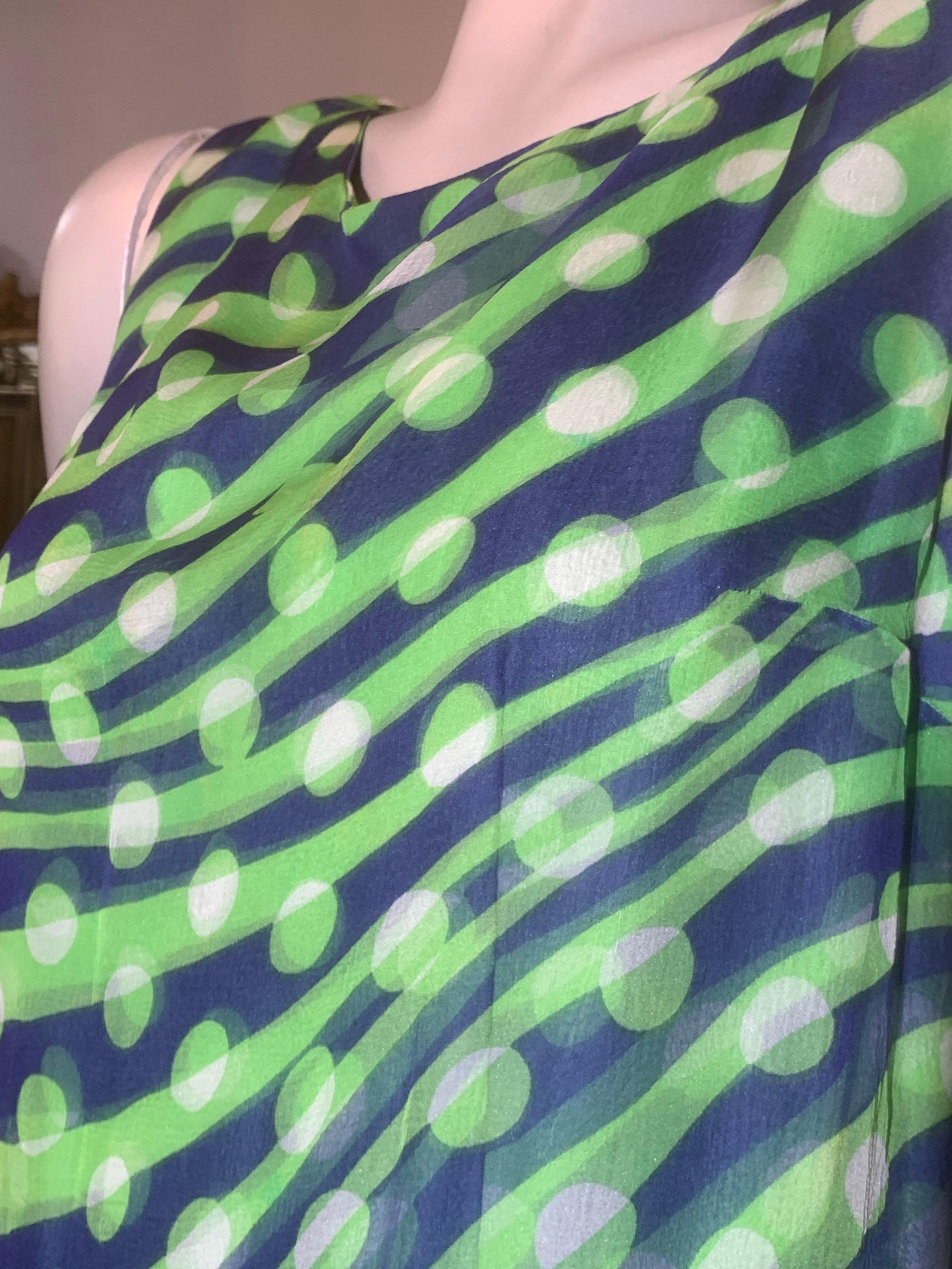 Abito da cocktail in chiffon Op-Art di Jean Louis I. Magnin degli anni '60 in blu e chartreuse in vendita 9