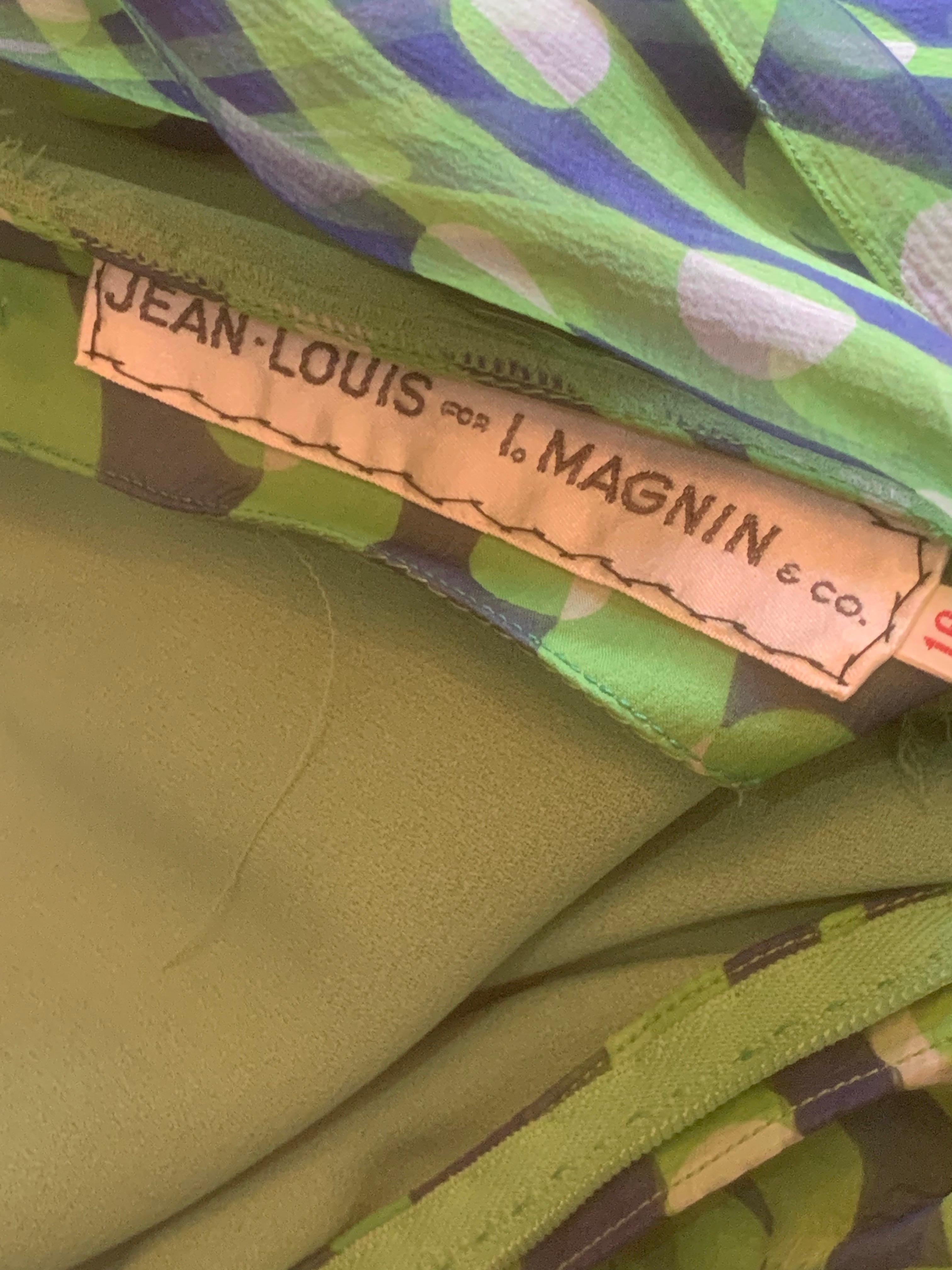 Abito da cocktail in chiffon Op-Art di Jean Louis I. Magnin degli anni '60 in blu e chartreuse in vendita 10