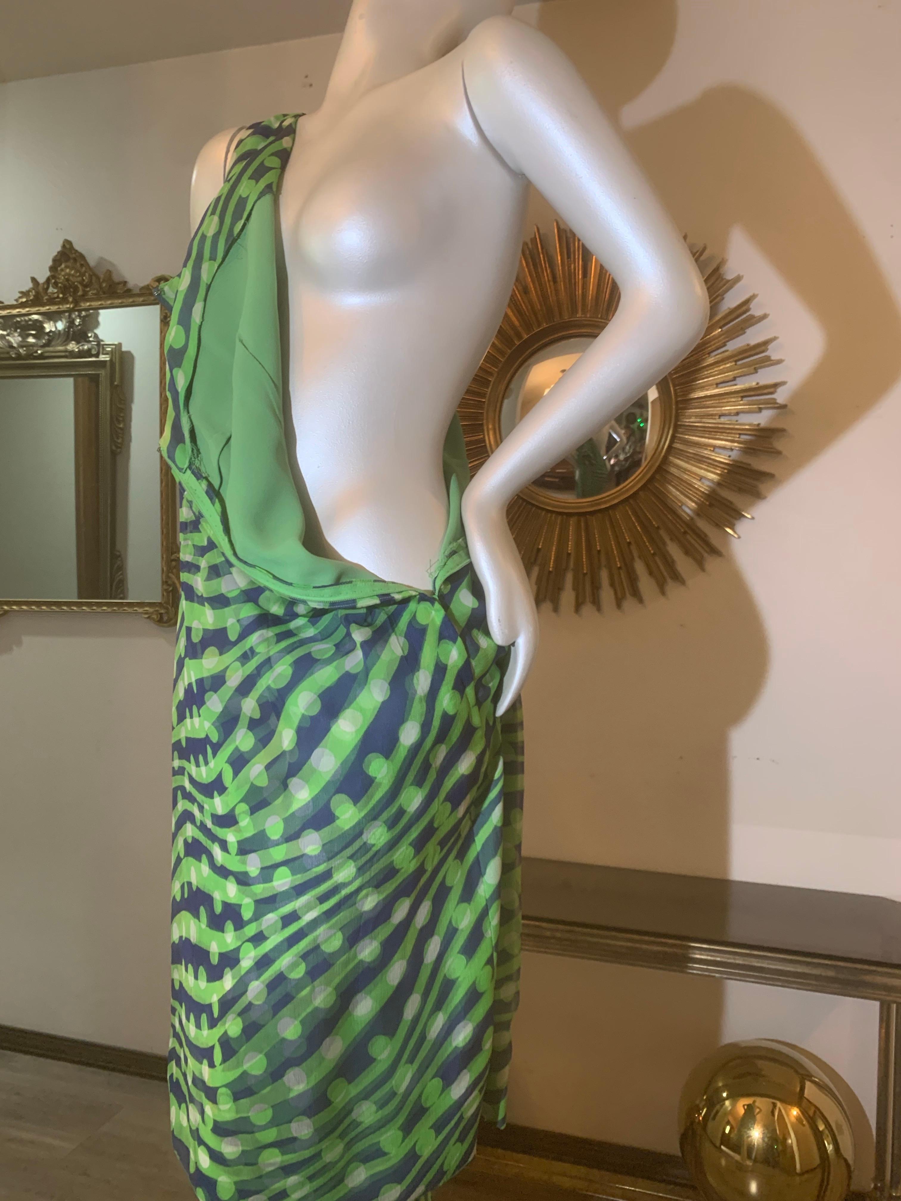 Abito da cocktail in chiffon Op-Art di Jean Louis I. Magnin degli anni '60 in blu e chartreuse in vendita 11
