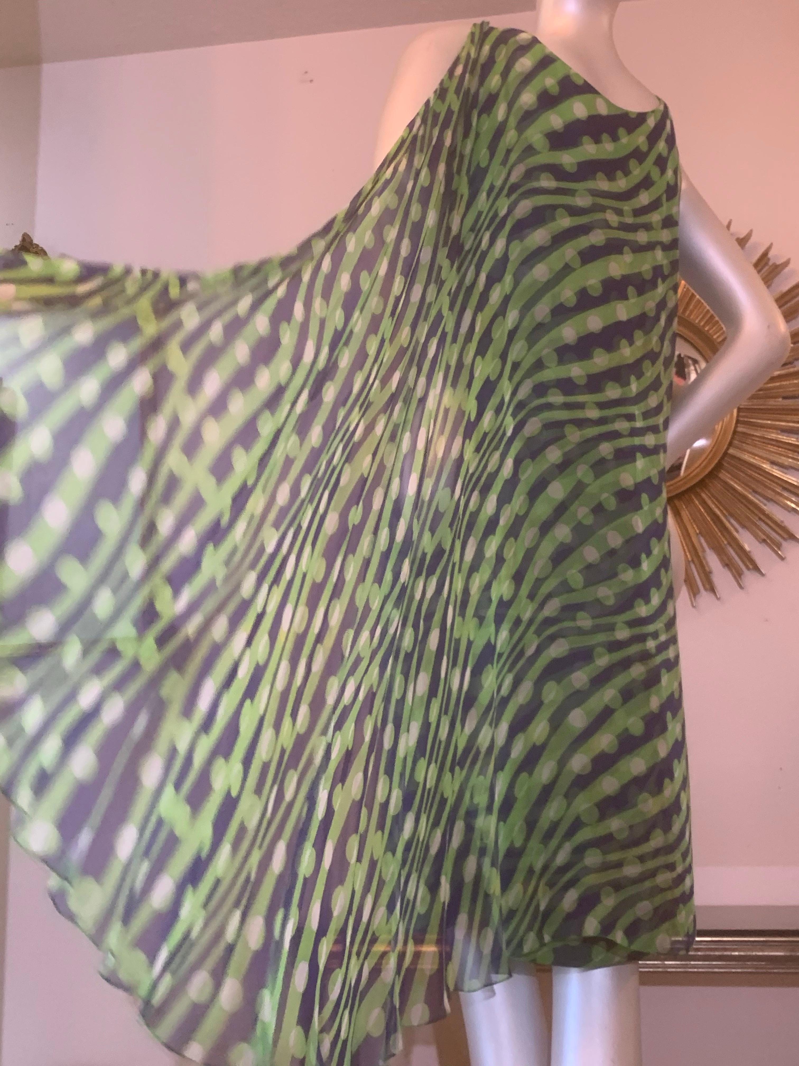 Donna Abito da cocktail in chiffon Op-Art di Jean Louis I. Magnin degli anni '60 in blu e chartreuse in vendita