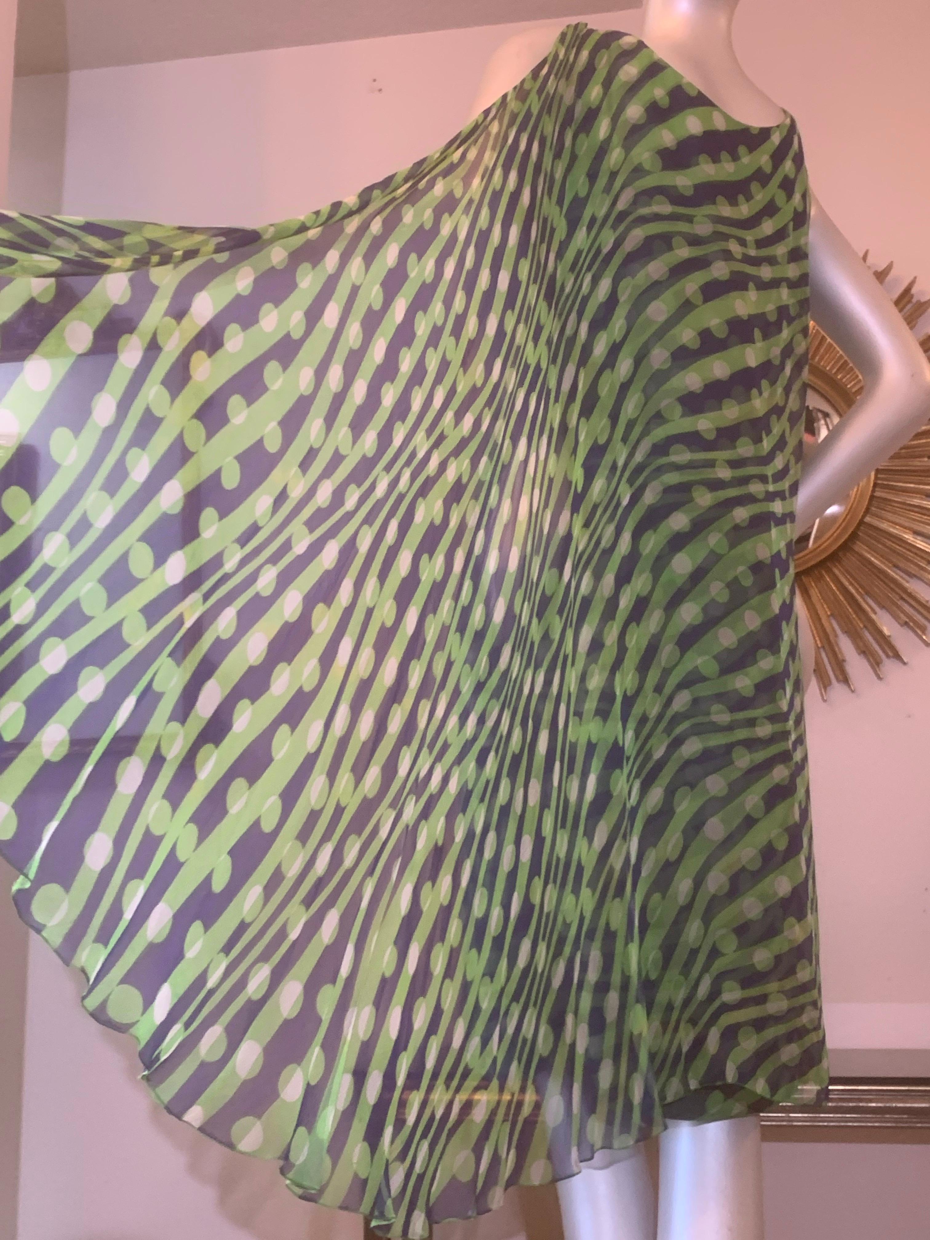 Abito da cocktail in chiffon Op-Art di Jean Louis I. Magnin degli anni '60 in blu e chartreuse in vendita 1