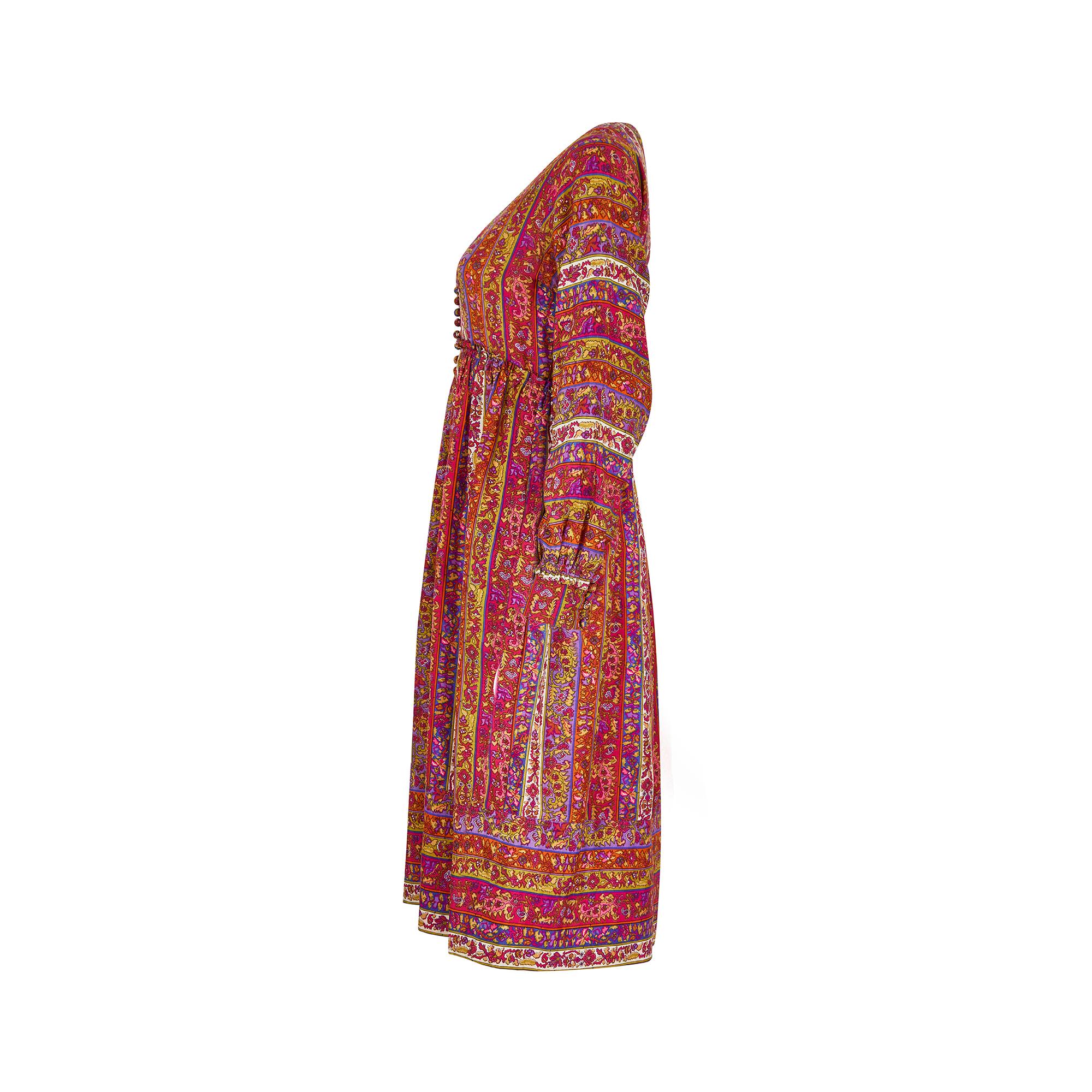 Marron Robe à imprimé floral Liberty Jean Muir des années 1960 en vente