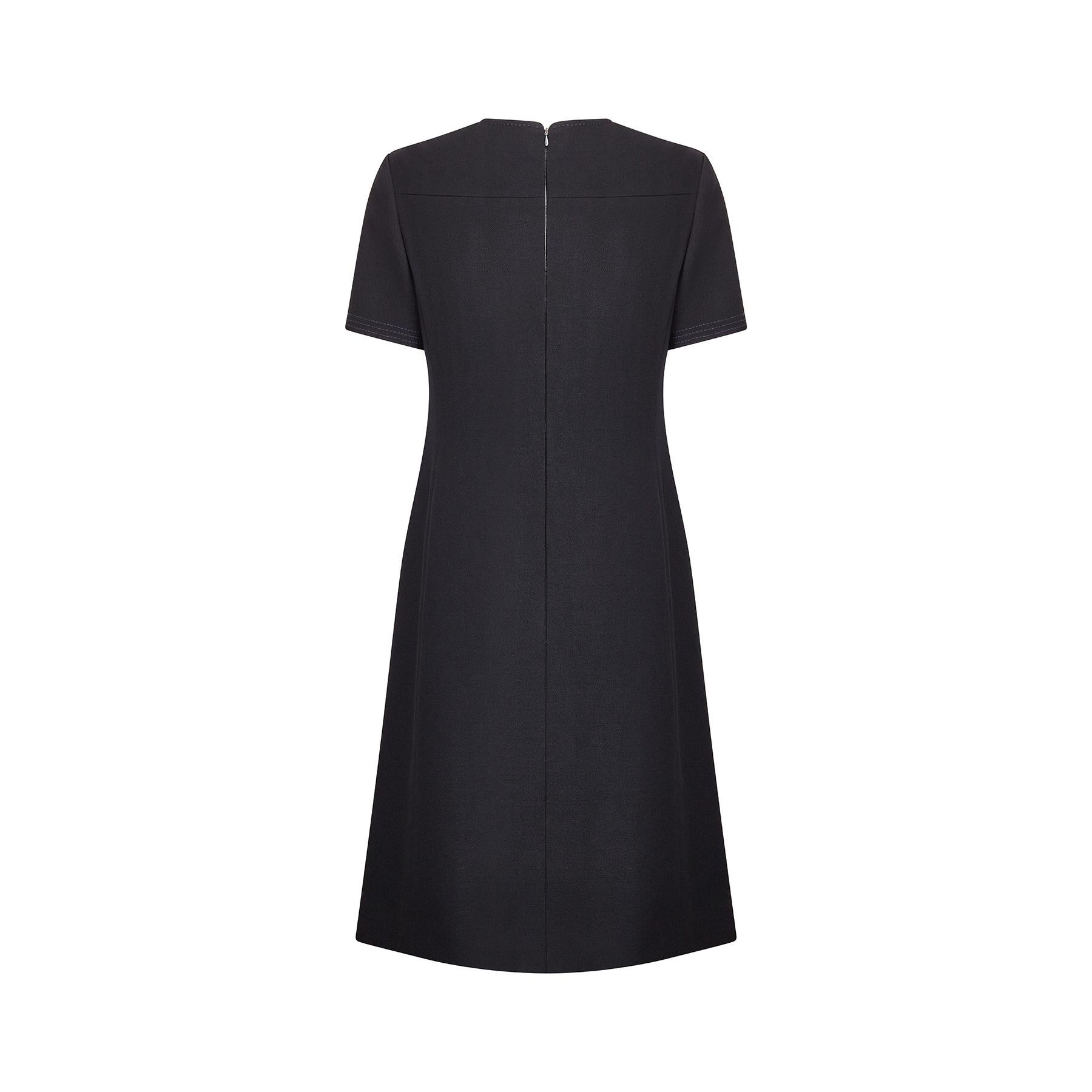 1960s Jean Patou Black Wool Mod Dress In Excellent Condition In London, GB